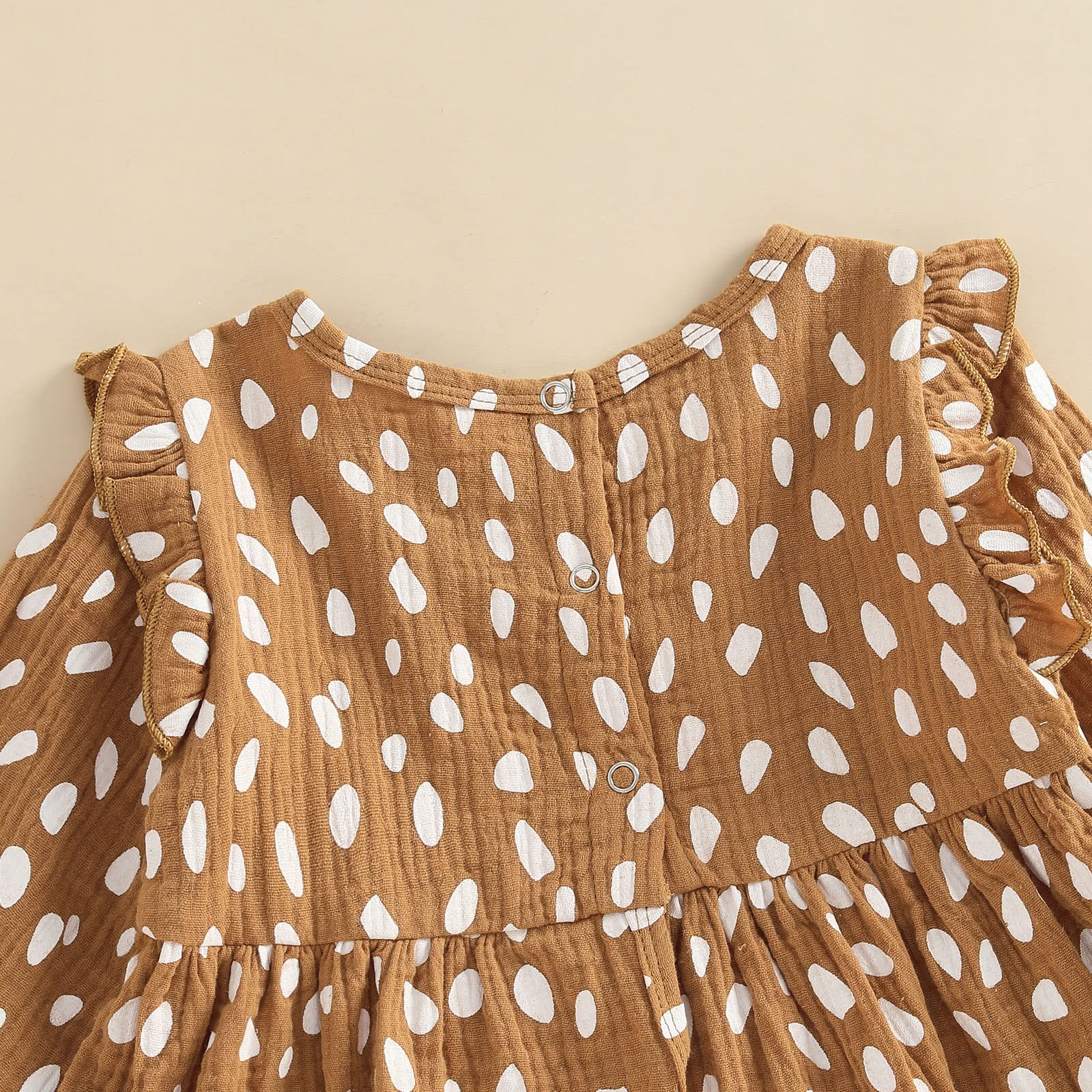 Toddler Girls Ruffle Long Sleeve Dot Print Dress - Cute Princess Party Outfit for Spring Fall Winter - One-Piece Overall for Birthday, Holiday & Special Occasions