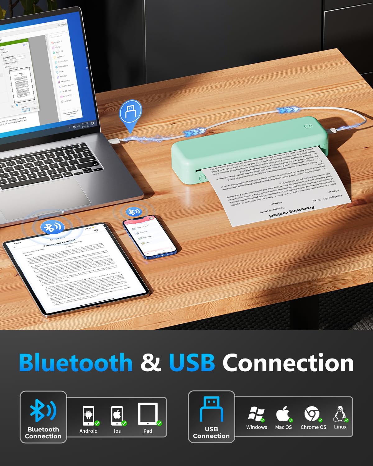 Itari Inkless Thermal Printer - Portable Wireless A4 Printer for Phone & Laptop | Mobile Printing with 1 Roll Thermal Paper | Perfect for Travel, Home Office & School Use