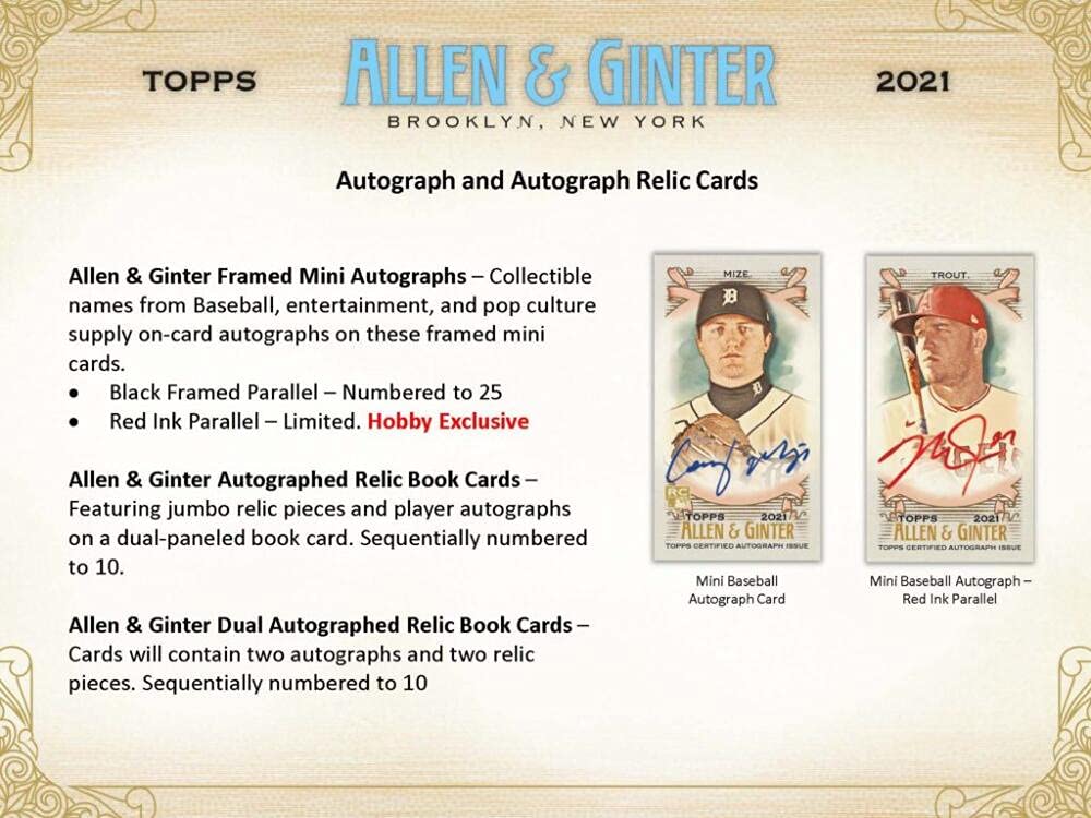 2021 Topps Allen & Ginter Baseball Hobby Box - 24 Packs (8 Cards Each) with 3 Guaranteed Hits - Collectible Trading Cards for Baseball Fans & Card Collectors - Perfect for Trading, Collecting, and Displaying