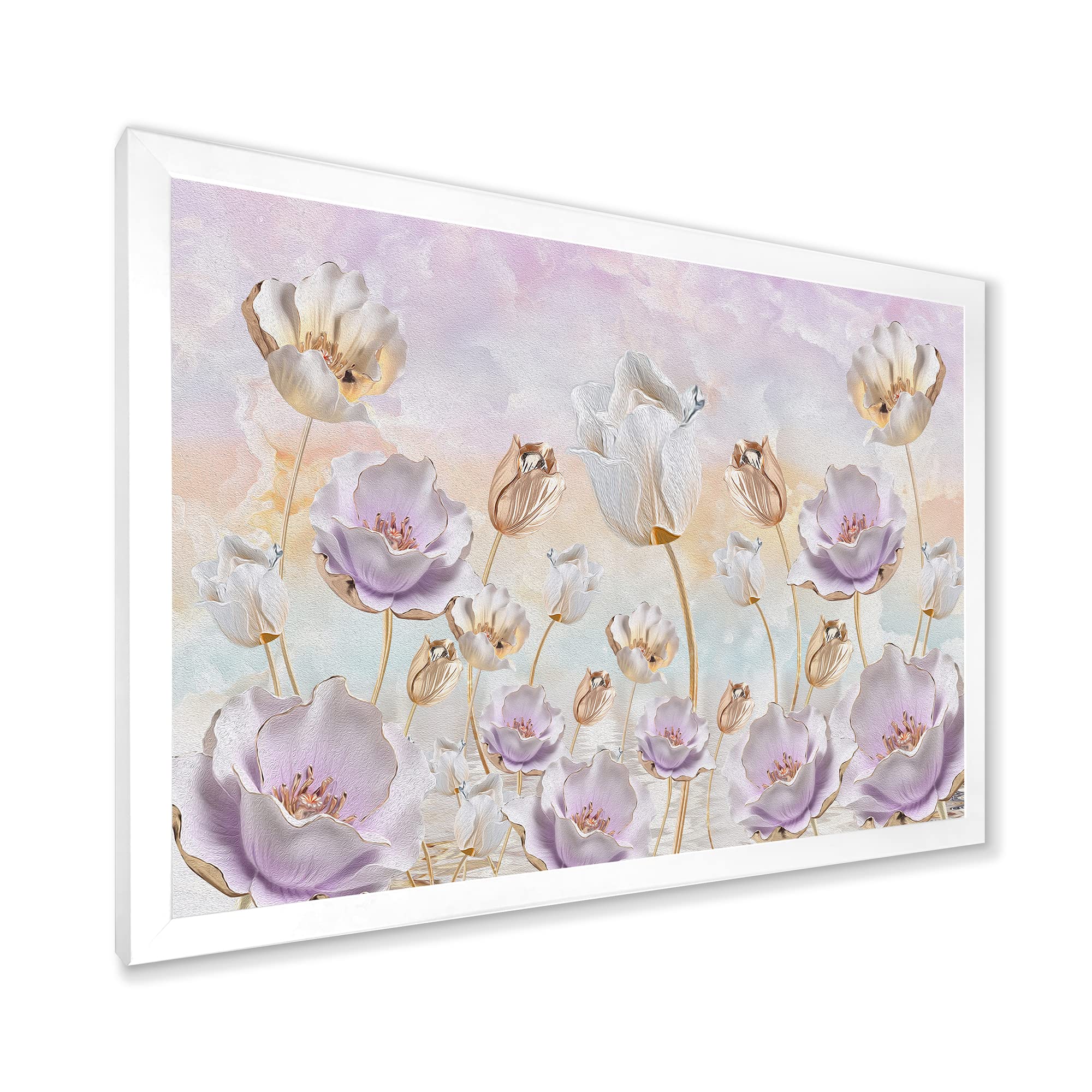 DesignQ Pastel Blossoming Flowers Traditional Framed Wall Art - Perfect for Living Room, Bedroom & Office Decor