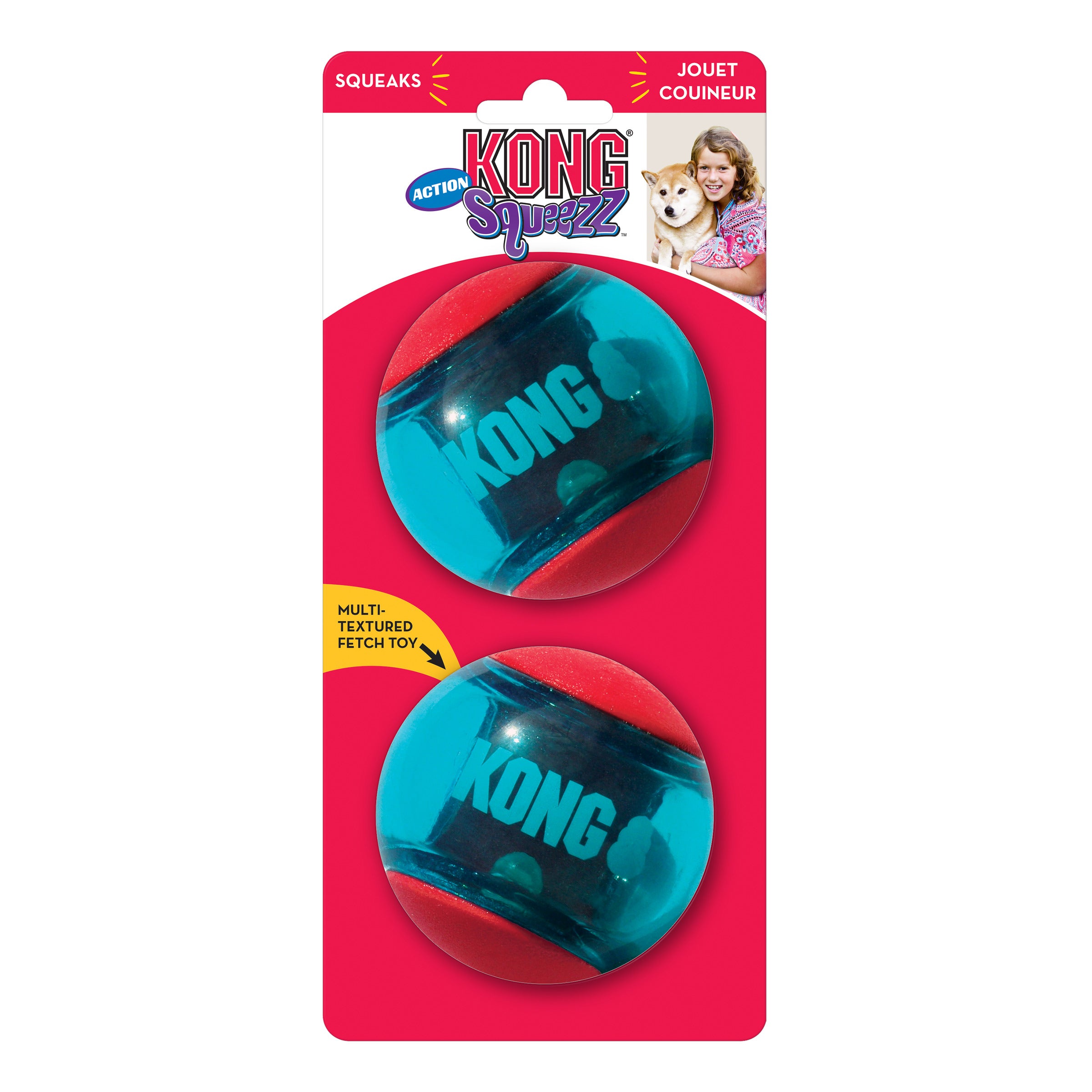 KONG Squeezz Action Ball - Durable Dog Toy with Squeaker for Interactive Play - Perfect for Fetch, Chewing, and Training (Medium/Large Breeds)