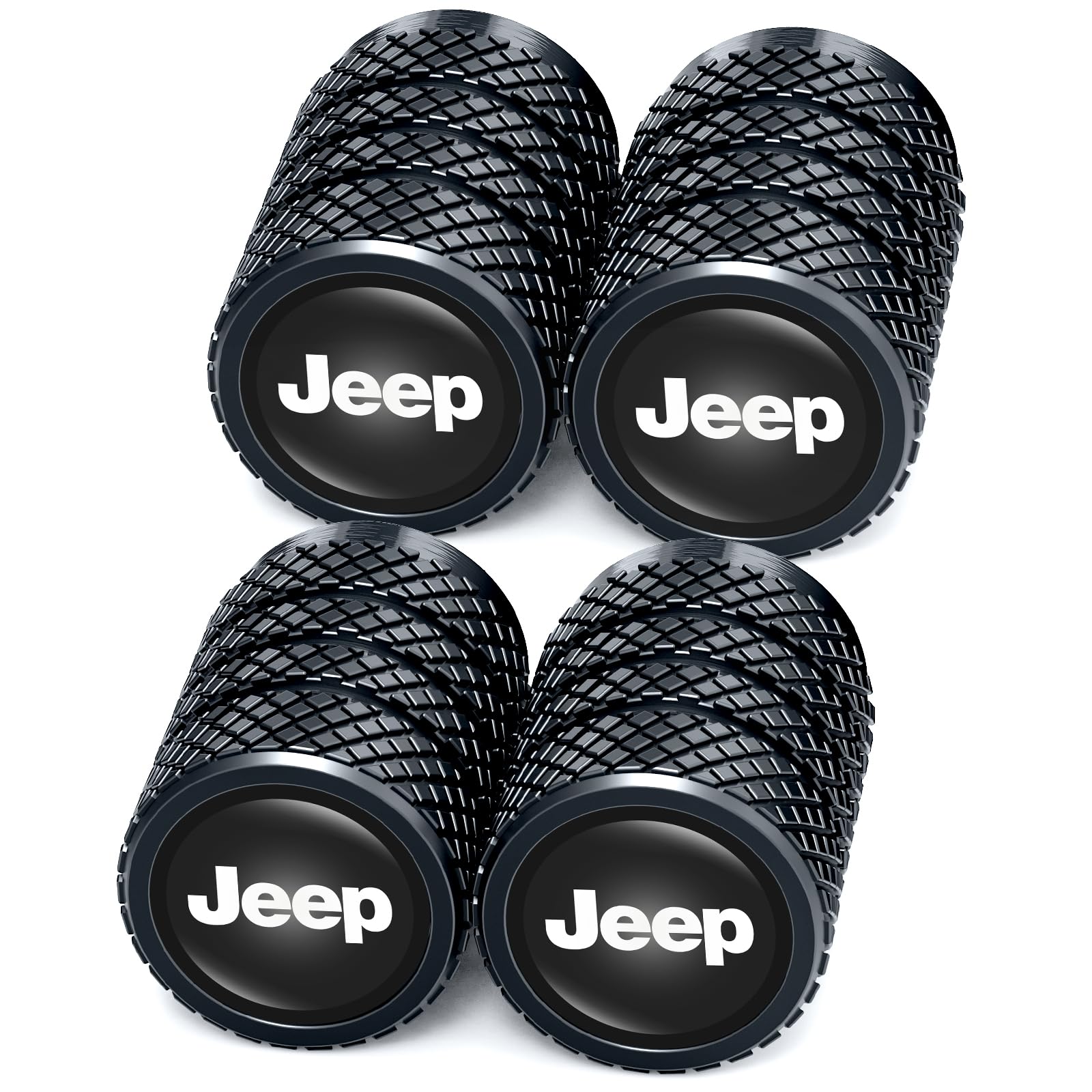 Jeep Tire Valve Caps - Alloy Corrosion Resistant Leak-Proof Valve Stem Caps for Jeep Grand Cherokee, Wrangler, Compass, Renegade, Patriot & Grand Commander - Durable Black Car Accessories for Off-Road Adventures & Daily Commutes
