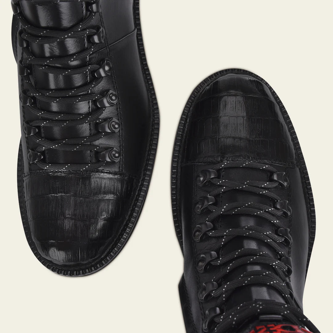 Franco Cuadra Men's Black Casual Alligator Leather Zip Ankle Boots - Stylish & Comfortable for Everyday Wear, Office, and Night Out