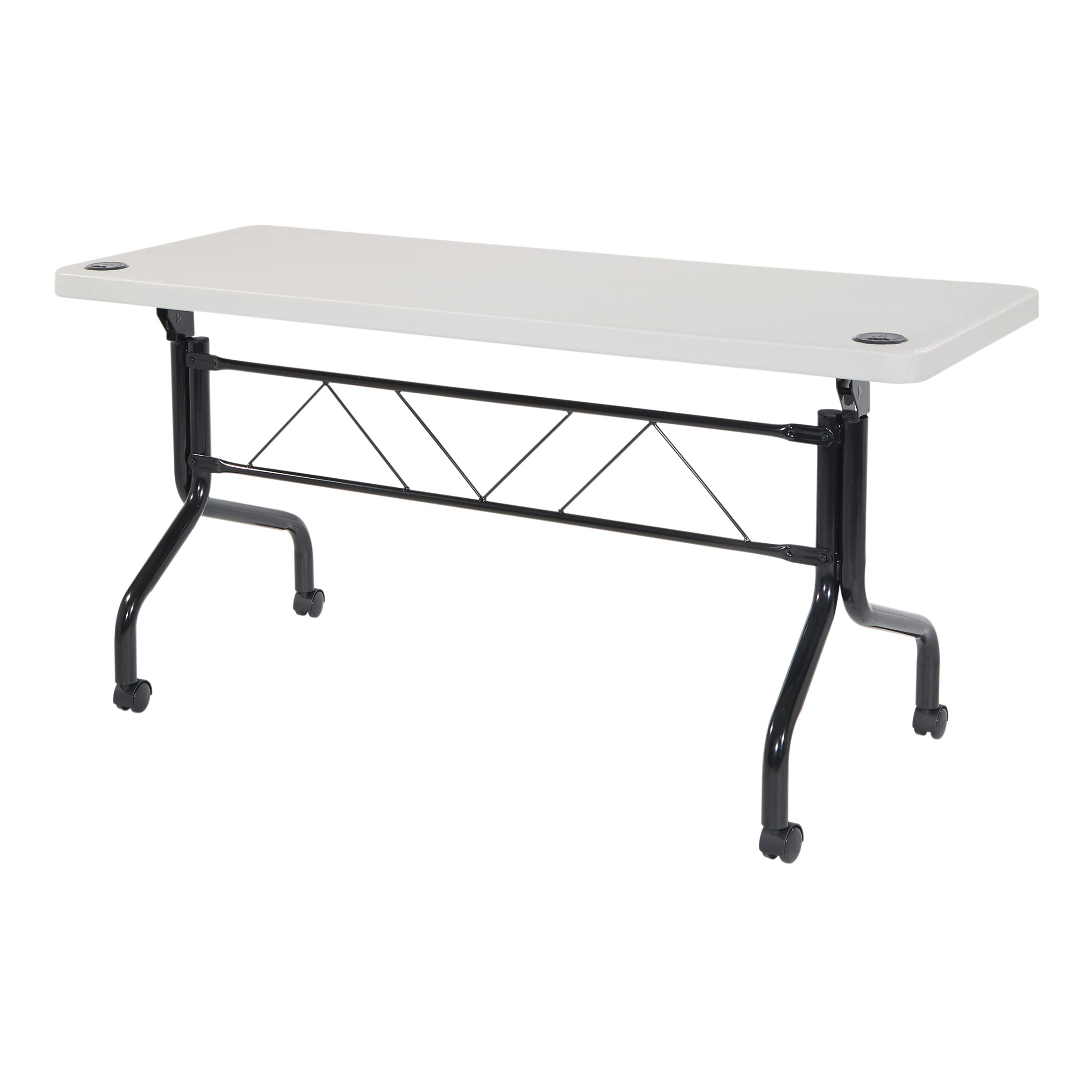 Office Star 5-Foot Resin Multipurpose Flip Training Table with Locking Casters - Light Gray Folding Table for Home Office, Classroom, Conference Room & Event Space
