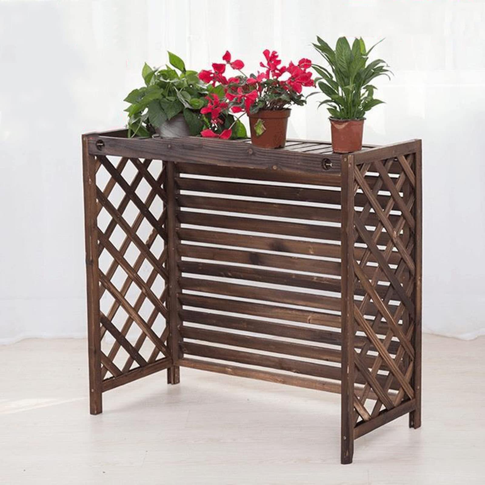 **Solid Wood Air Conditioner Cover with Flower Stand - Decorative Radiator Cover for Outdoor Use, Thickened Wooden Board, Easy Installation - Perfect for Patio, Garden, and Home Decor**