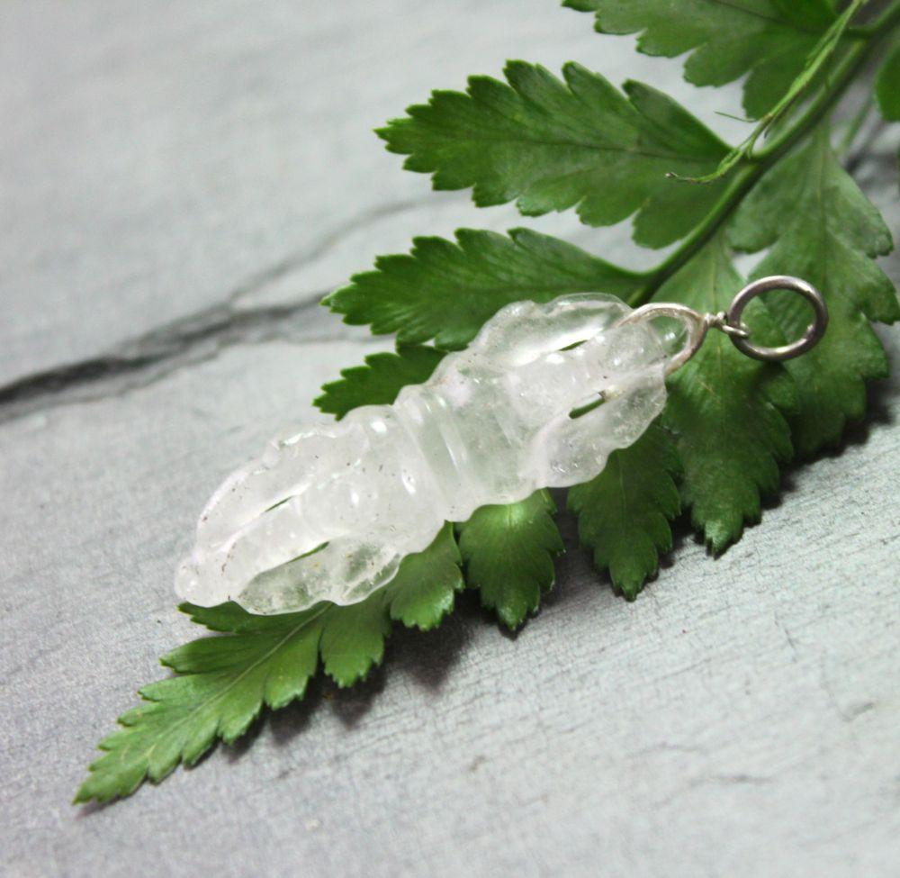Hand Carved Crystal Dorje Pendant - Tibetan Buddhist Meditation Jewelry for Spiritual Protection & Positive Energy - Perfect for Yoga, Meditation & Mindfulness Practices