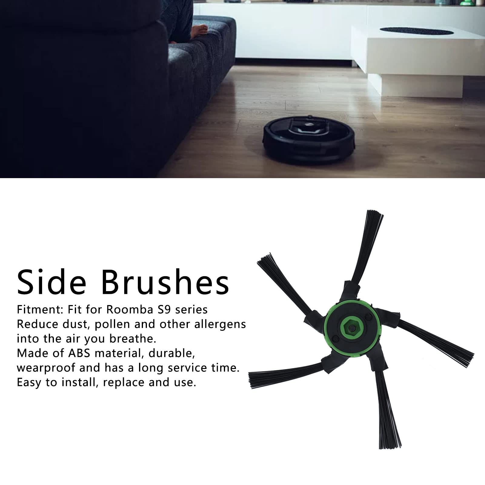 Original Title: Side Brush Replacement for Roomba S9 Series Robot Vacuum Cleaner, Side Brush Replacement Vacuum Cleaner Parts for Sweeping Robot,6Pack   Optimized Title: **Roomba S9 Series Side Brush Replacement (6-Pack) - Compatible with Robot Vacuum Cleaner - Perfect for Hard Floors & Pet Hair Cleaning**