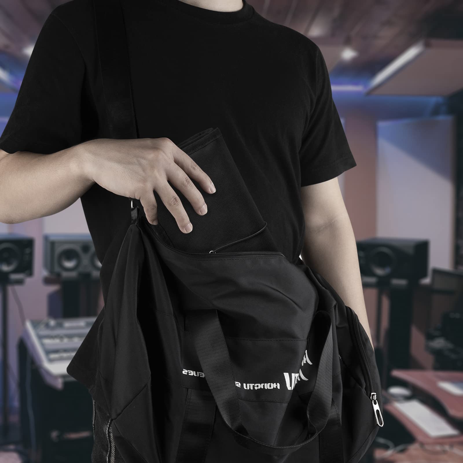 **Foldable Guitar Accessory Organizer Bag - Black Storage Case for Picks, Strap, Capo & Strings | Portable & Easy Access Pockets | Perfect for Travel, Practice & Gig Storage**