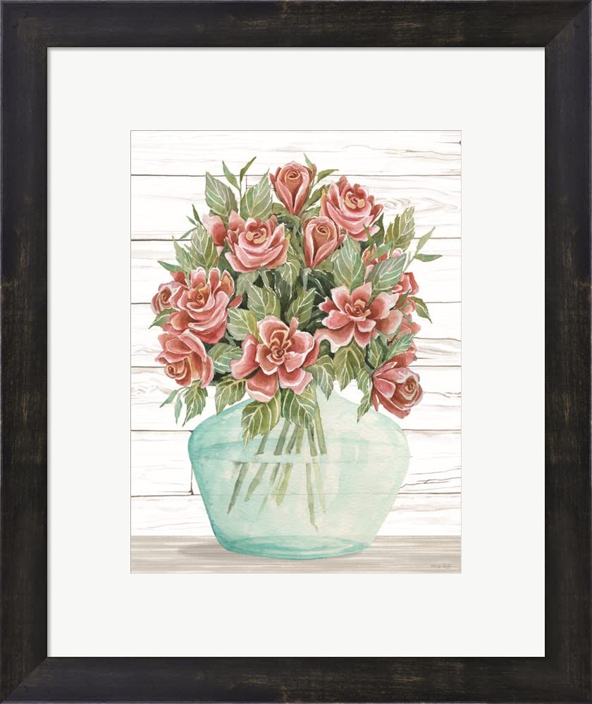 Farmhouse Flowers IV by Cindy Jacobs - Framed Art Print Wall Decor with Espresso Brown Frame, 16 x 19 Inches - Perfect for Living Room, Bedroom & Office Wall Art