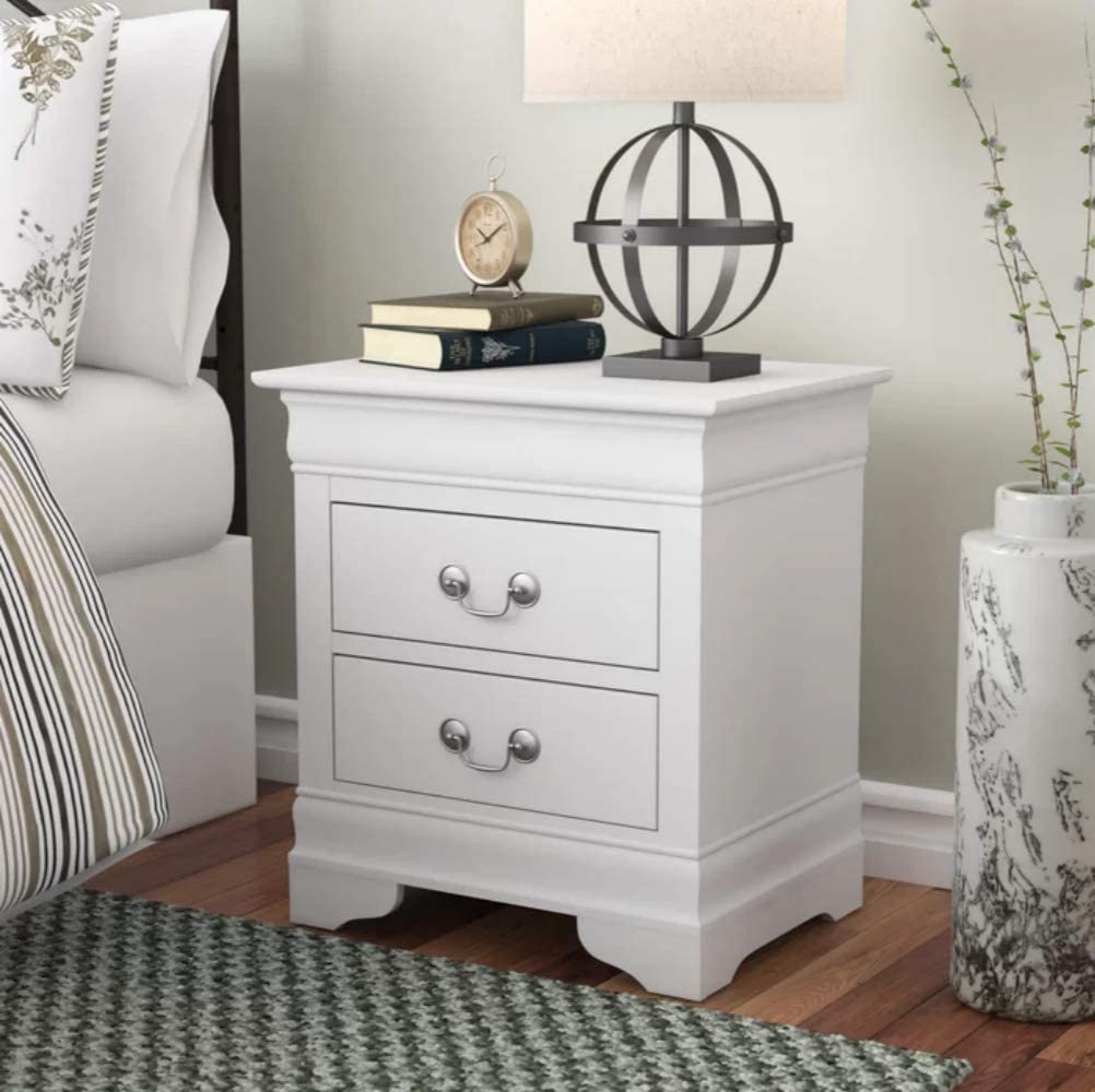 Modern 2-Drawer Nightstand - Solid Wood Bedside Table with Handles for Bedroom, Living Room & Dorm - No Assembly Needed (White) | Perfect for Small Spaces, Guest Rooms & Apartment Decor
