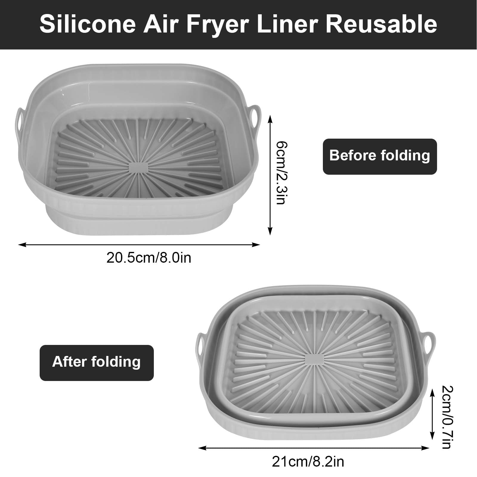 8 Inch Reusable Silicone Air Fryer Liner - Microwave & Steamer Safe Non-Stick Pot Accessories (Gray) - Perfect for Cooking, Baking & Meal Prep in Air Fryers, Microwaves & Steamers