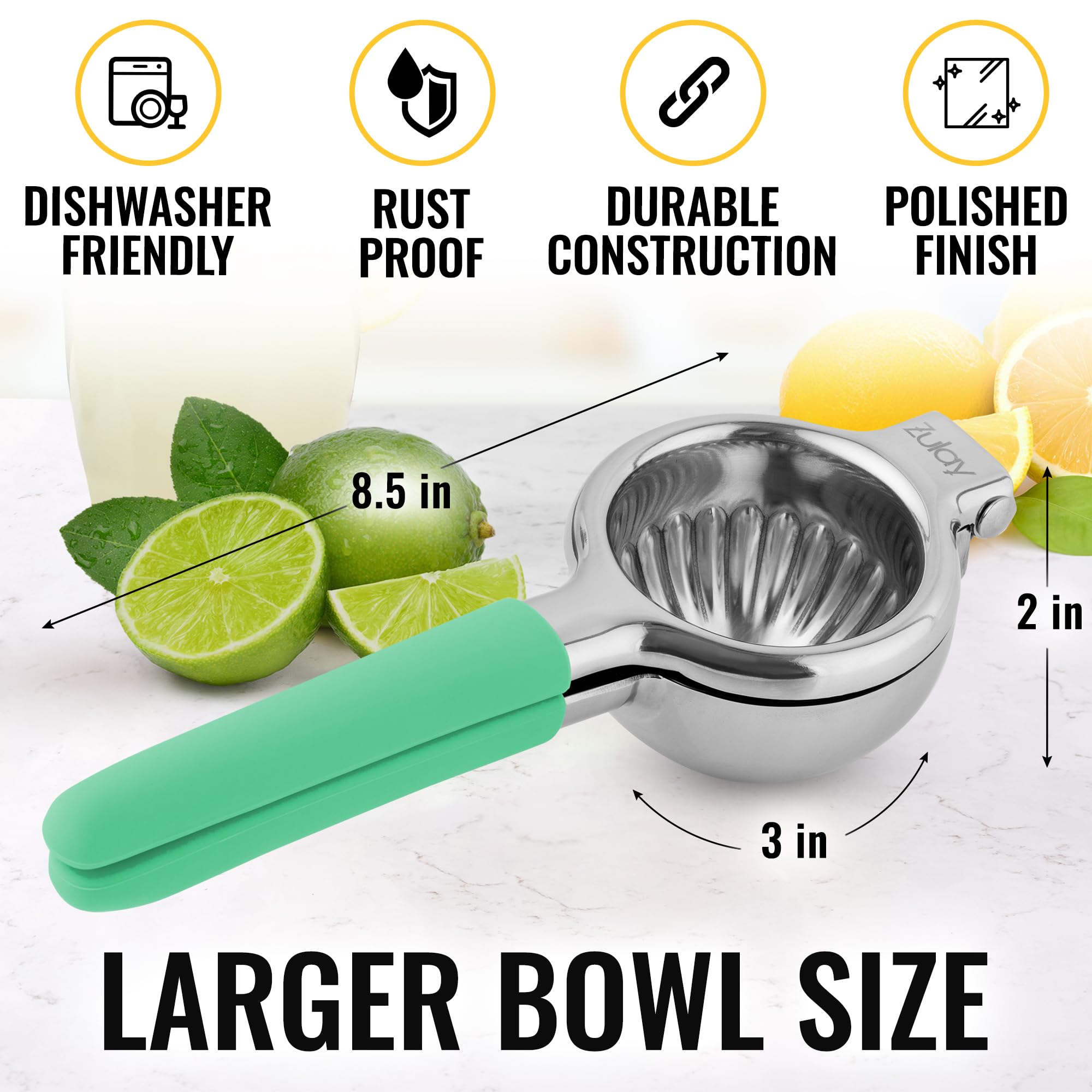 Premium Stainless Steel Lemon Squeezer - Heavy Duty Manual Citrus Juicer with Non-Slip Silicone Handles for Lemons, Limes & Oranges - Perfect for Cocktails, Baking & Healthy Juicing (Mint Green)