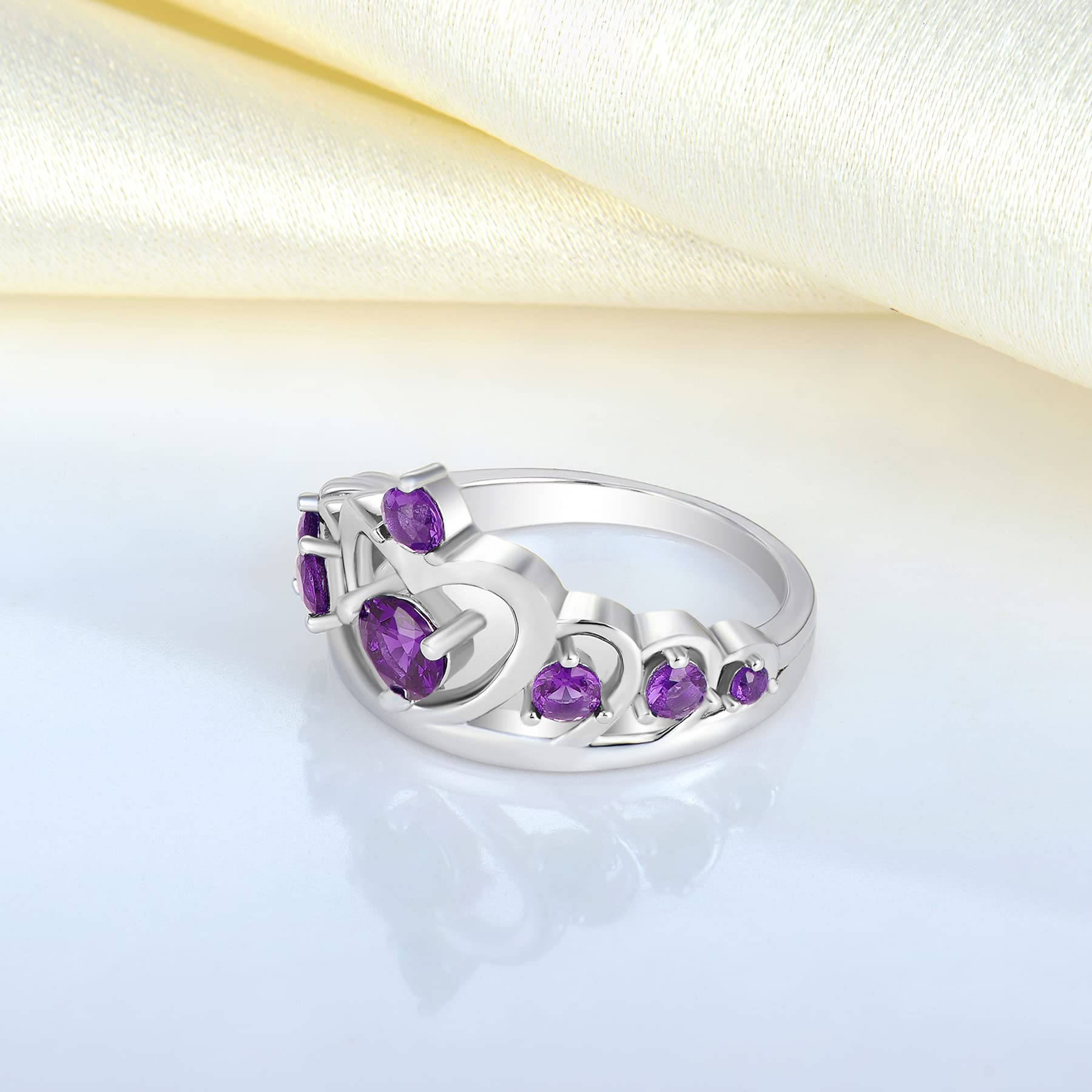 YL 925 Sterling Silver Heart Engagement Rings for Women - Queen Crown Birthstone Jewelry for Anniversary, Wedding & Proposal Gifts - Perfect for Valentine's Day, Bridal Shower & Romantic Occasions