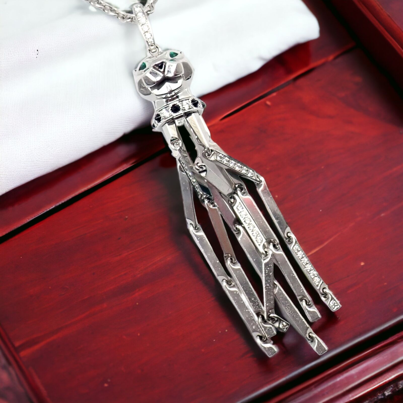 Cartier Panthere 18K White Gold Diamond, Emerald & Onyx Pendant Necklace - Luxury Jewelry for Women, Elegant Gift for Special Occasions