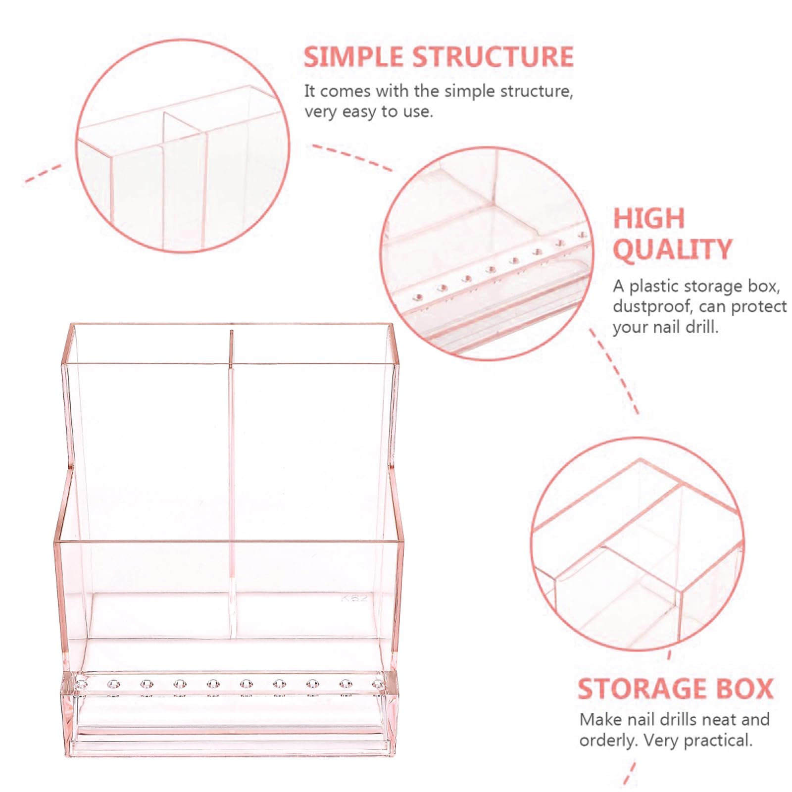 Professional Nail Drill Machine & 10-Slot Transparent Bit Holder Storage Case - Pink Organizer Box for Nail Salon Tools | Perfect for Manicurists & Home Nail Care Enthusiasts