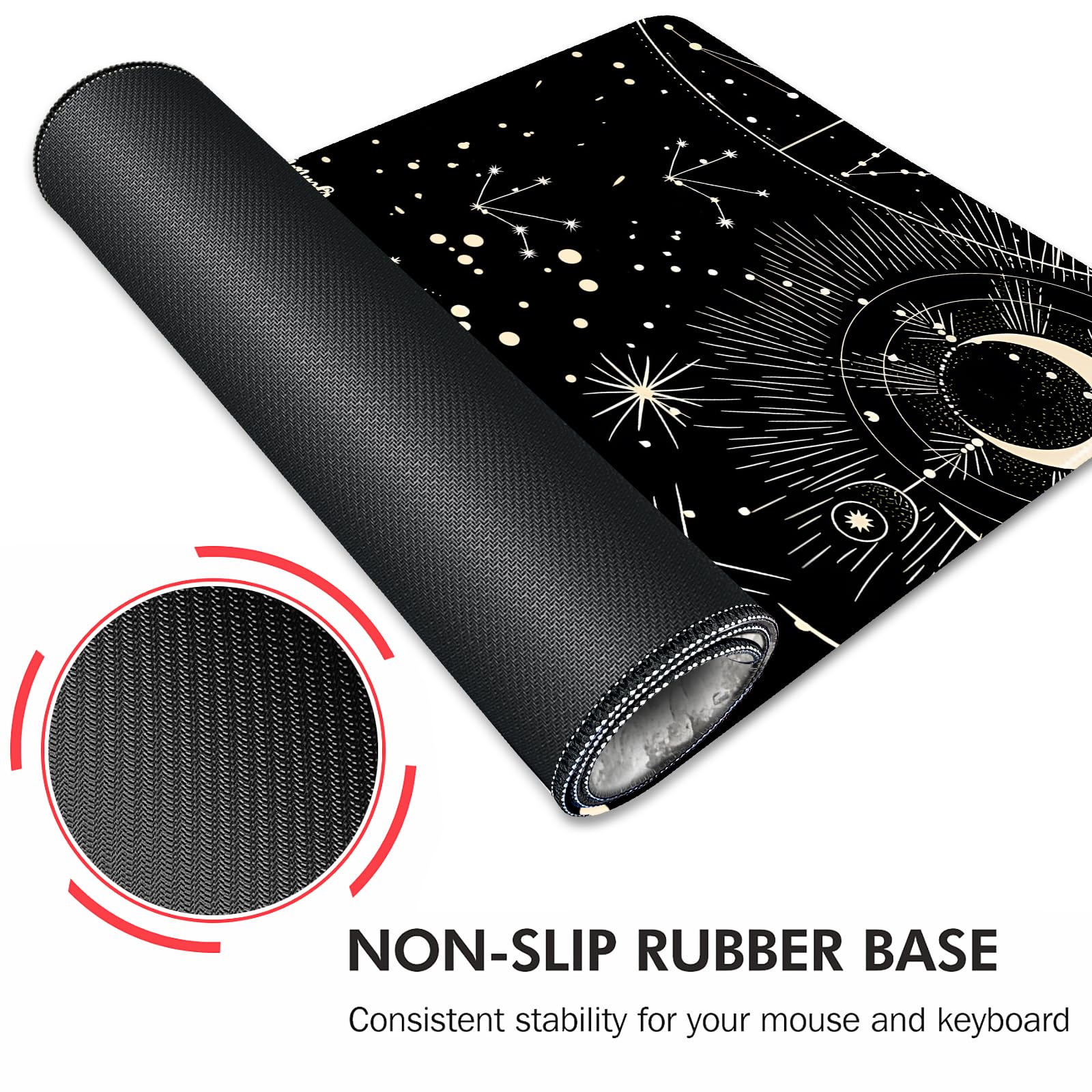 Galdas XXL Gaming Mouse Pad - Non-Slip Rubber Base, Stitched Edges - 31.5x11.8 Inches Large Extended Mousepad for PC, Laptop, Office & Home Use - Perfect for Gaming, Work & Study (Black Moon)