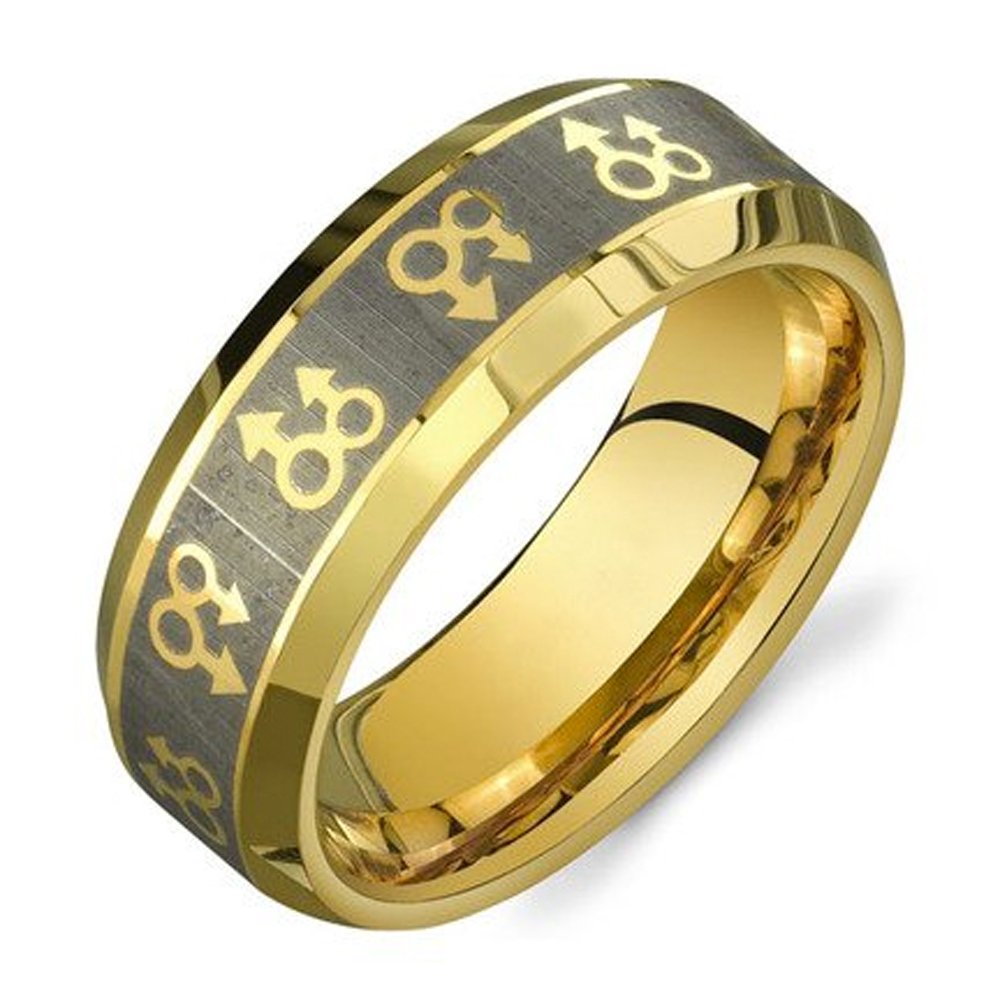 Gold Gay Pride Ring for Men - Stainless Steel Rainbow Symbol Band - LGBTQ+ Wedding, Engagement & Marriage Jewelry - Perfect Gift for Pride Events, Anniversaries & Special Occasions