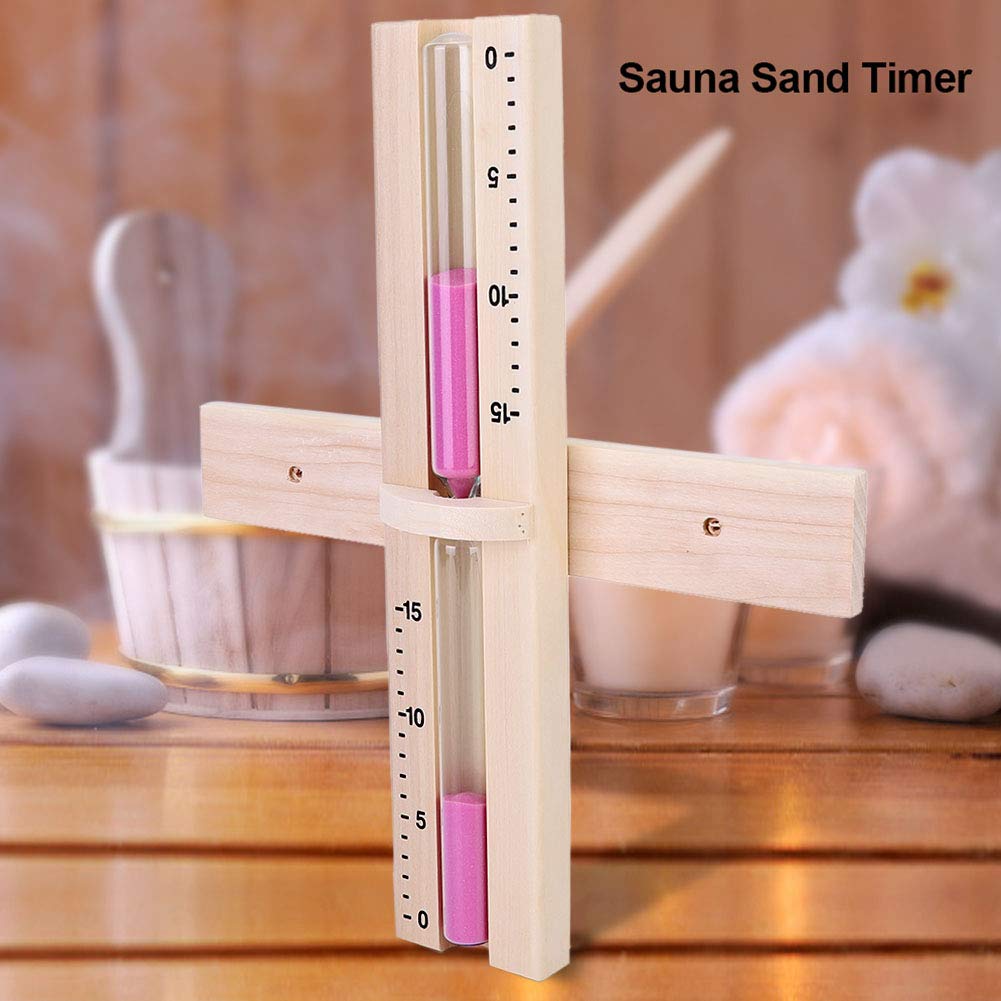 15-Minute Sauna Sand Timer Hourglass - Wooden Wall-Mounted Sauna Clock with Pink Sands for Home Spa, Steam Room & Relaxation Therapy
