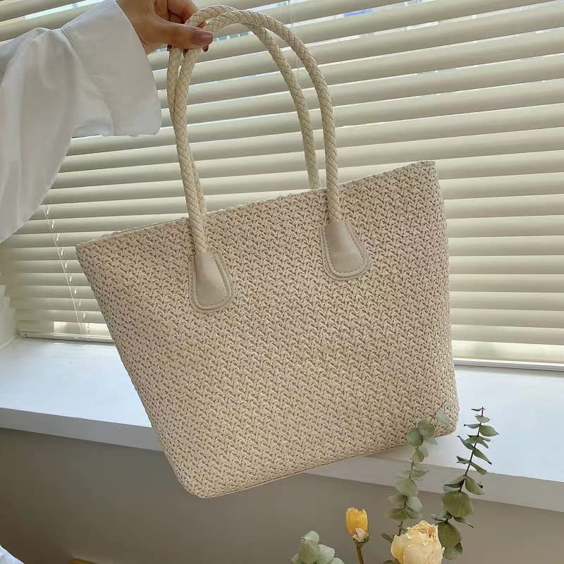 Vintage Straw Beach Bag - Handmade Woven Rattan Shoulder Bag for Women, Bohemian Summer Tote, Casual Boho Purse for Beach Vacation, Pool Party & Outdoor Picnics