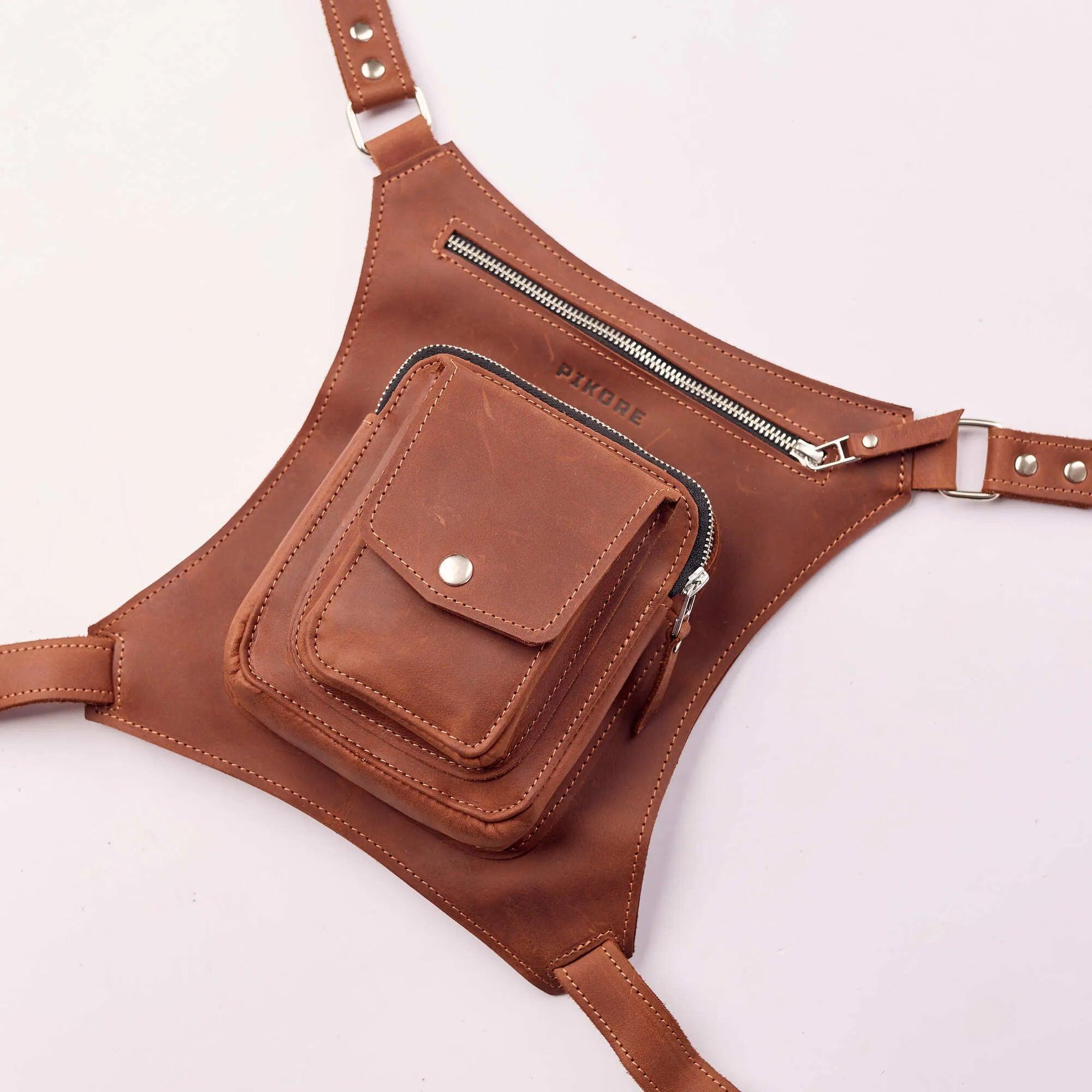 Premium Leather Hip Pack with Adjustable Thigh Strap - Waist Fanny Pack for Travel, Hiking & Outdoor Activities - Hands-Free Crossbody Bag for Men & Women
