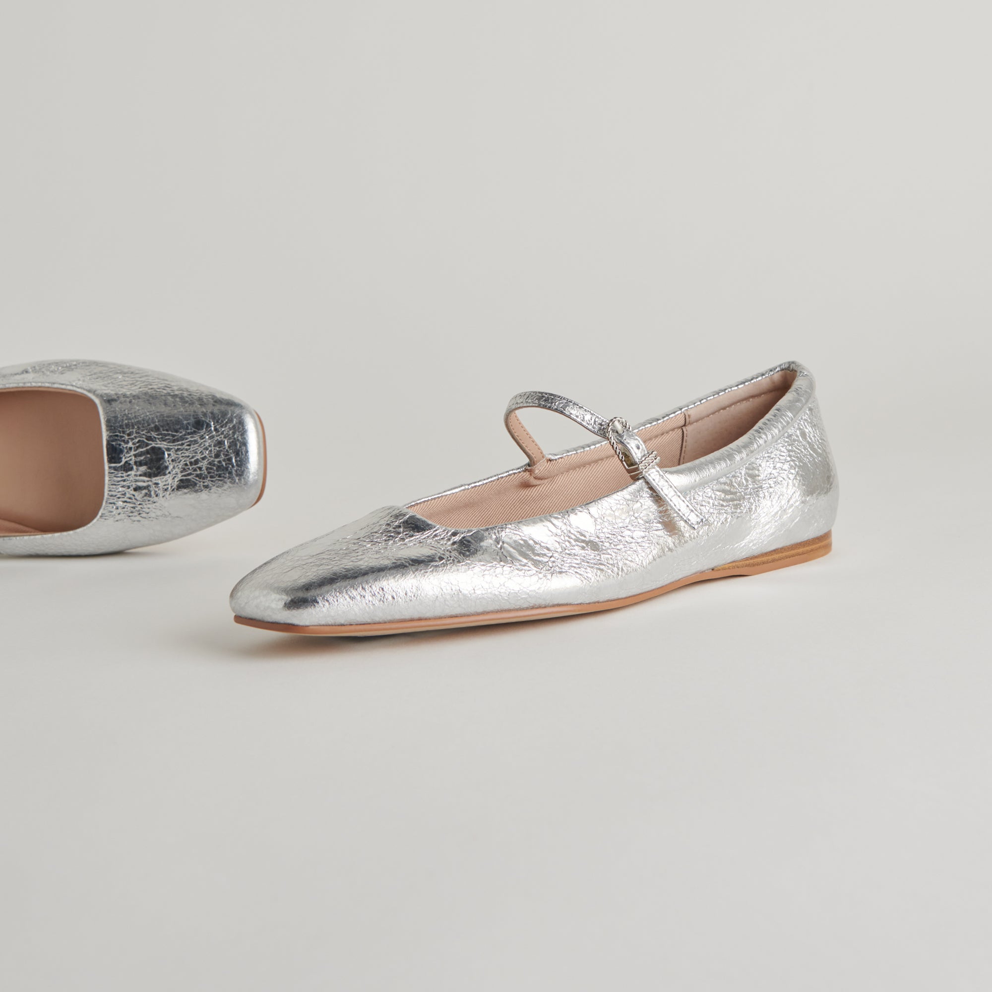REYES Women's Ballet Flats - Silver Distressed Leather Slip-On Shoes for Comfort & Style | Perfect for Casual Wear, Office & Travel