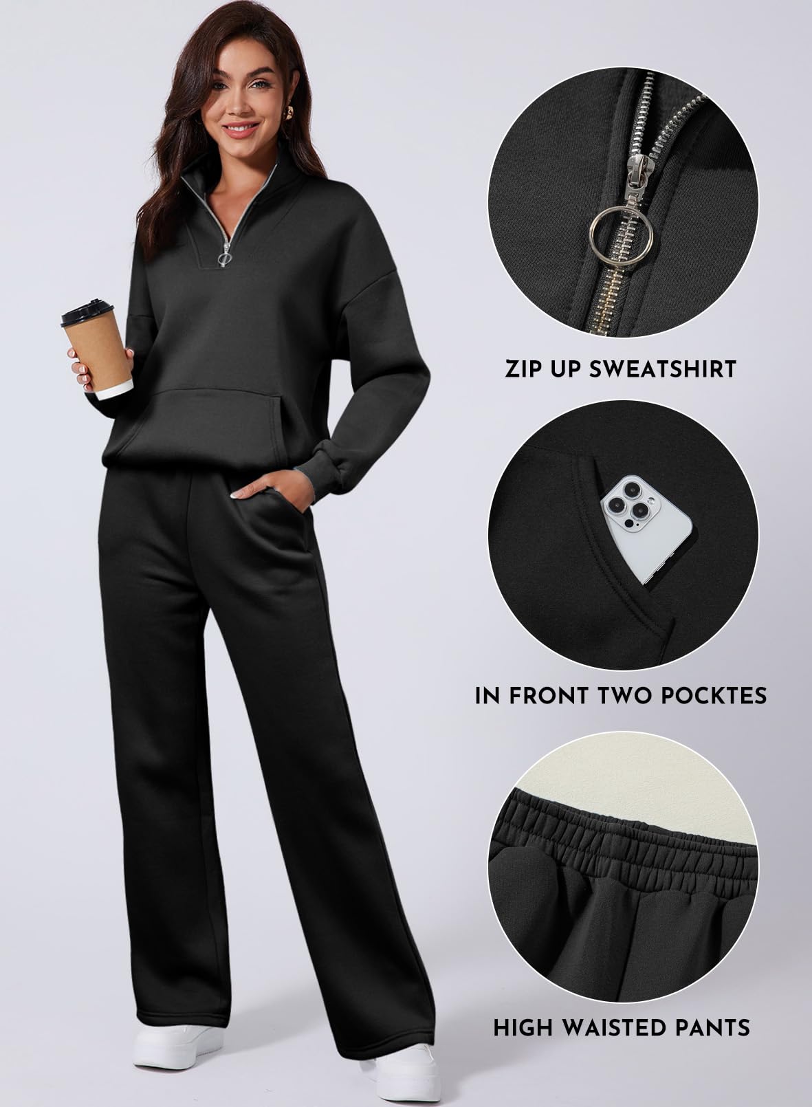 Aleumdr Women's 2-Piece Matching Sweatsuit Set - Zip Up Hoodie & Joggers Lounge Wear for Casual Outfits, Gym, Yoga, and Home Comfort