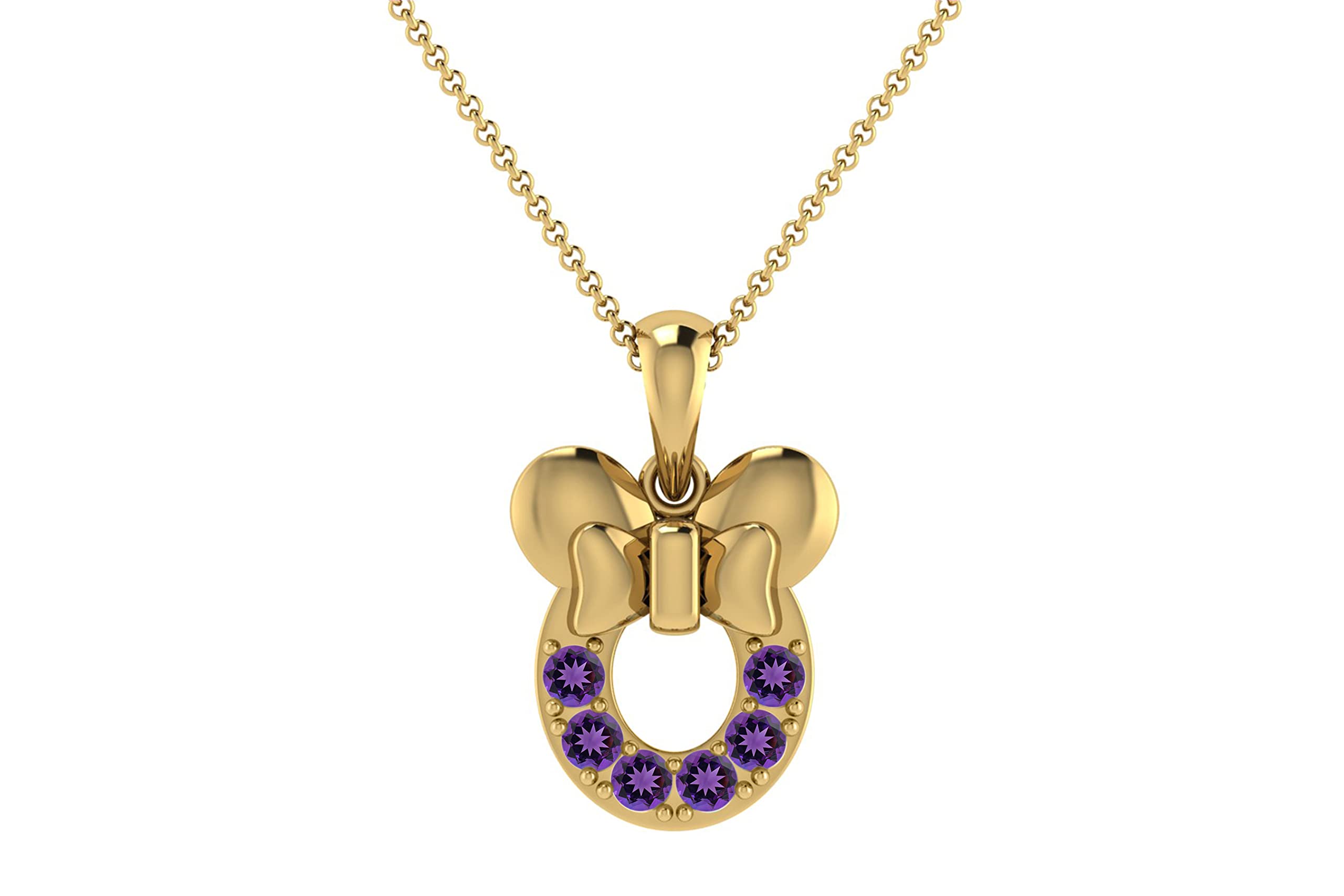14K Yellow Gold Disney Mickey Mouse Gemstone Pendant Necklace for Women - Elegant Dainty Jewelry Gift for Birthday, Anniversary & Everyday Wear