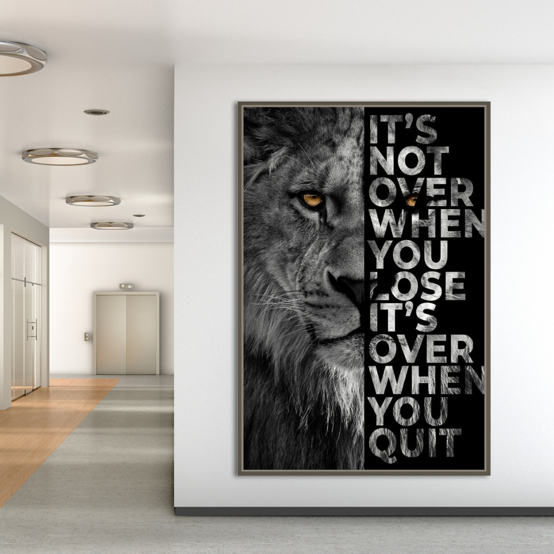 Lions Canvas Wall Art - Motivational Words Never Quit Poster for Home & Office Decor | Inspirational Animal Artwork for Living Room, Bedroom, or Workspace