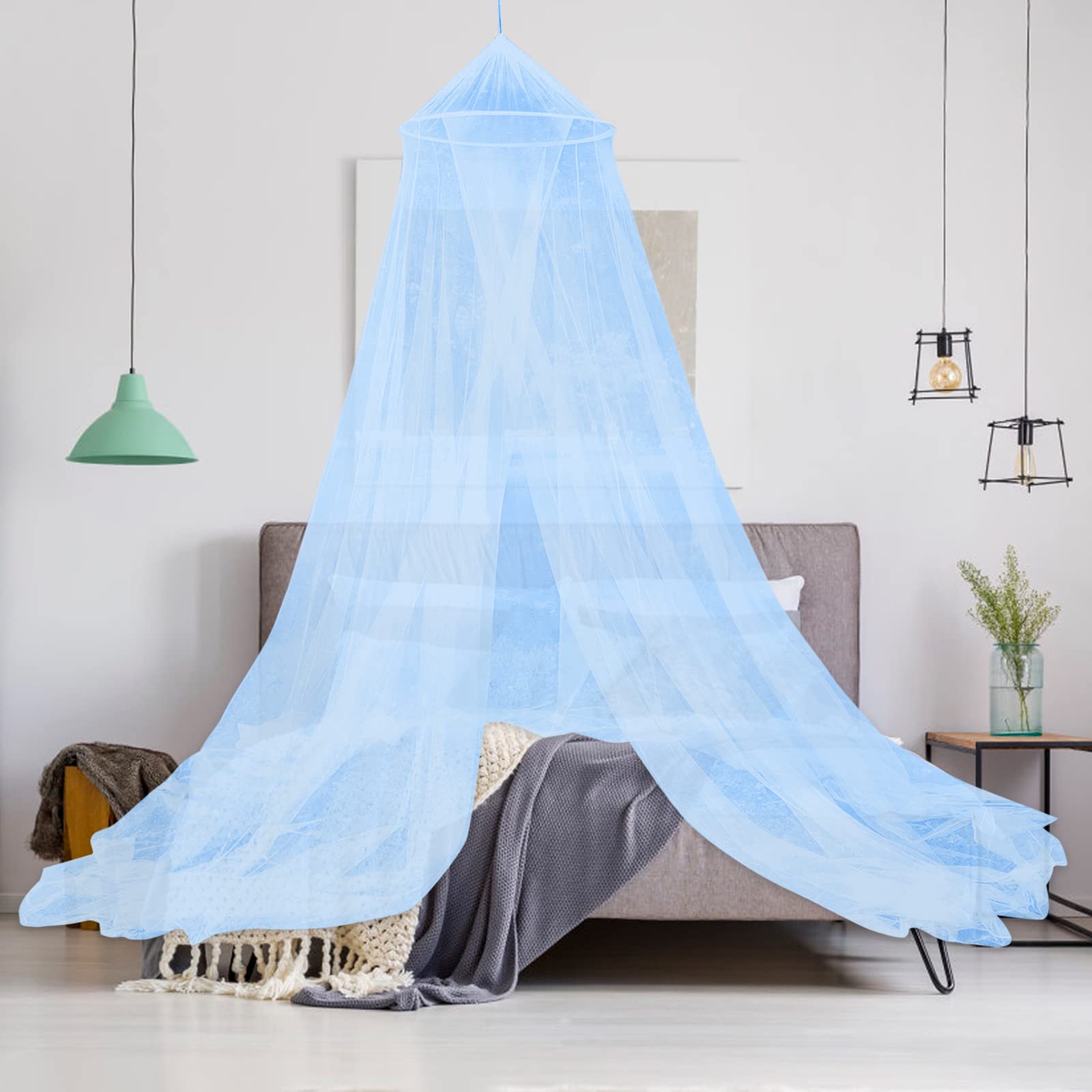 Baby Bed Canopy Mosquito Net - Breathable Crib Dome Canopy for Toddler, Kids & Full Size Beds - Blue Hanging Circular Curtain for Nursery, Girls Room & Outdoor Protection
