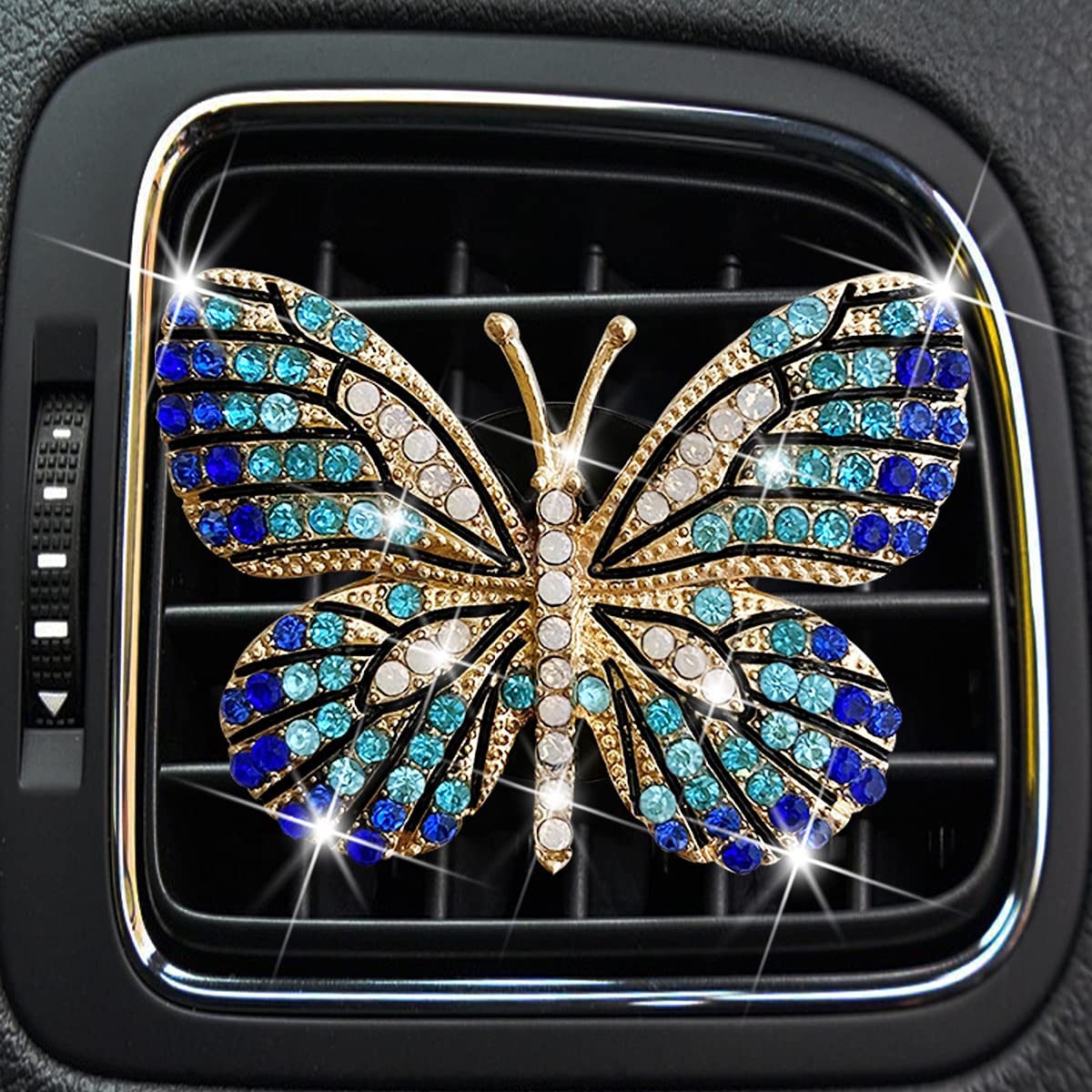Sparkling Rhinestone Butterfly Car Vent Clip - Elegant Aromatherapy Car Accessory for Women | Car Interior Decoration Charm (Blue) | Perfect for Daily Commute, Road Trips & Gift Giving