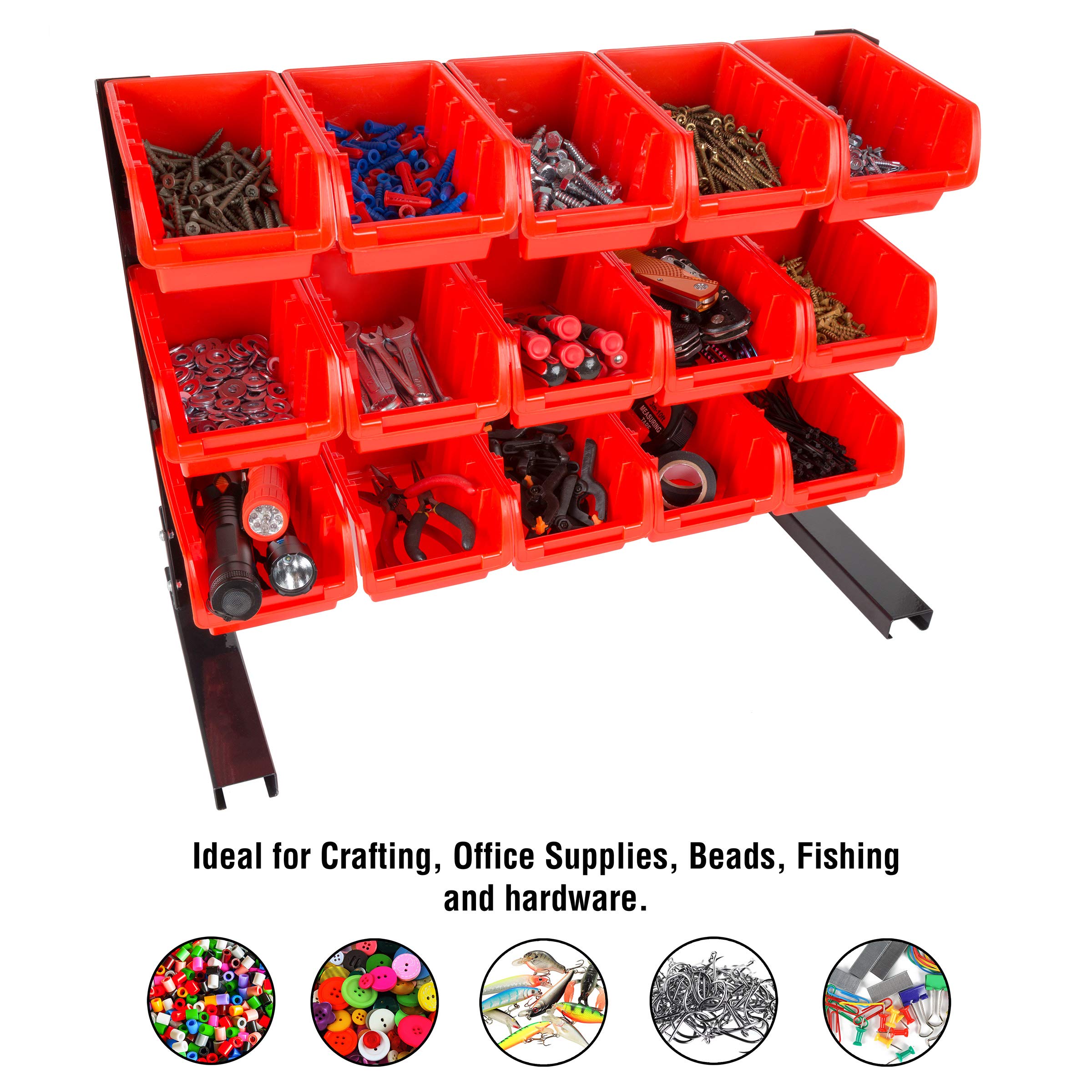 Stalwart 15 Bin Storage Rack Organizer - Heavy Duty Carbon Steel with Stackable Plastic Drawers for Tools, Hardware, Crafts & Office Supplies | Garage, Workshop & Home Organization Solution