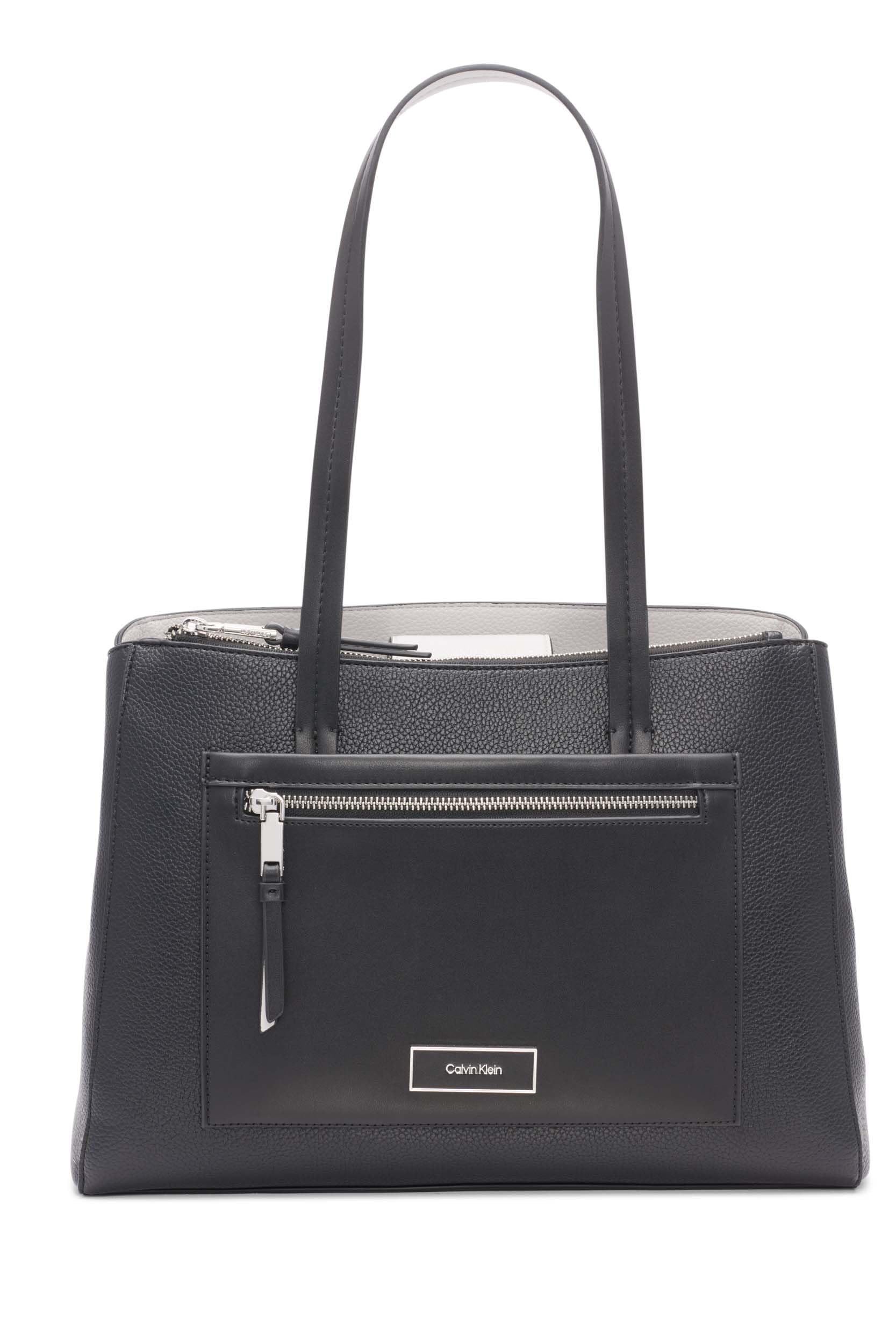 Calvin Klein Women's Hadley Vegan Leather Tote Bag – 2-in-1 Convertible Design with 5 Pockets for Work, Travel & Everyday Use | Stylish Shoulder Bag for Women Professionals