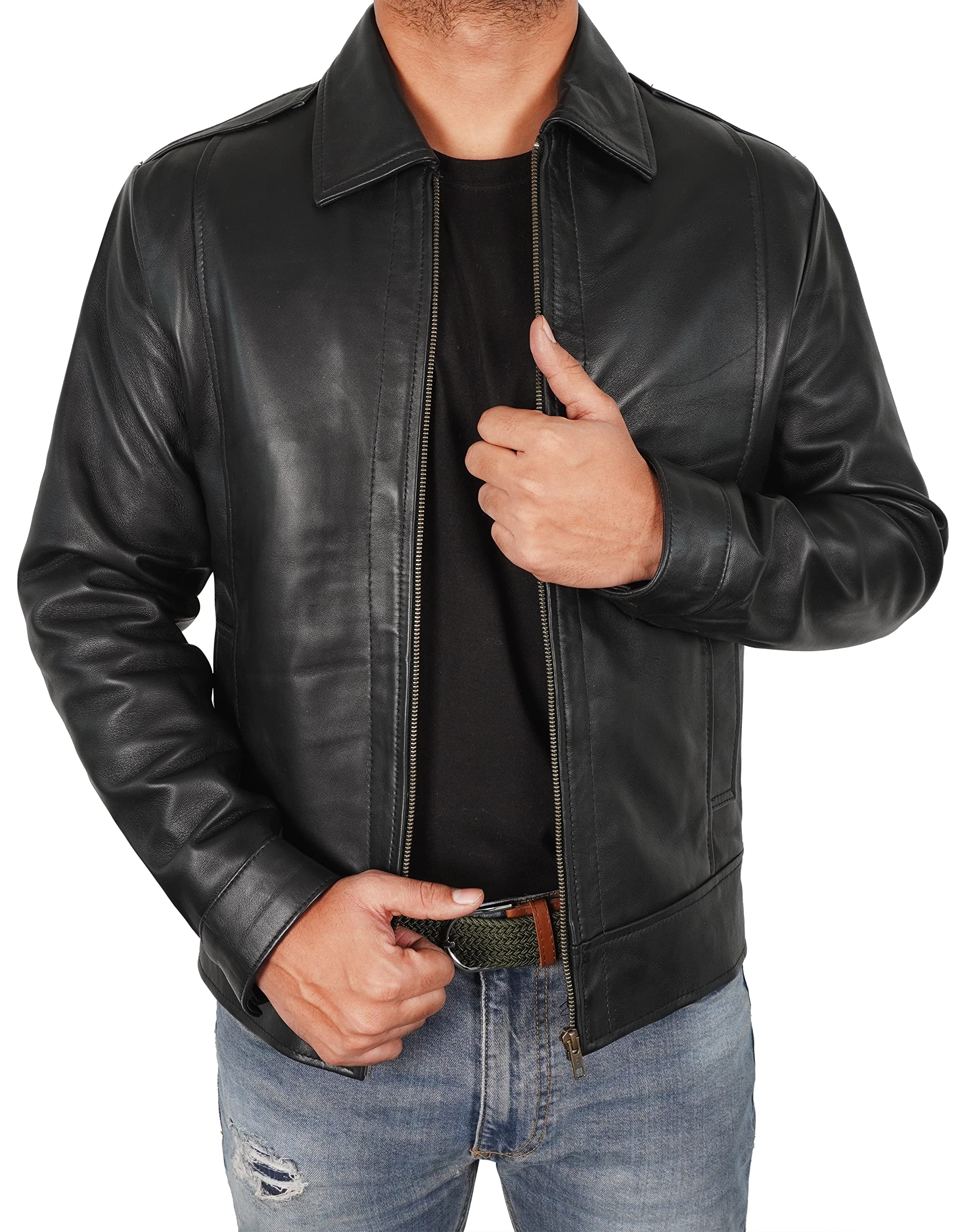 Men's Real Lambskin Leather Jacket - Classic Vintage Brown Biker Jacket for Men | Perfect for Motorcycle Riding, Casual Outfits & Winter Fashion