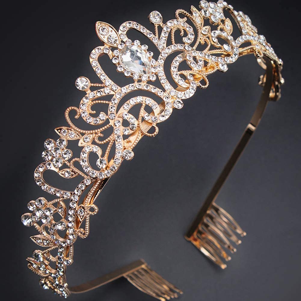 COCIDE Tiara Crystal Crown - Princess Rhinestone Headband with Combs for Brides, Weddings, Prom & Birthday Parties | Elegant Hair Accessories & Jewelry for Women & Girls (Gold) | Perfect for Bridal Showers, Pageants & Special Occasions