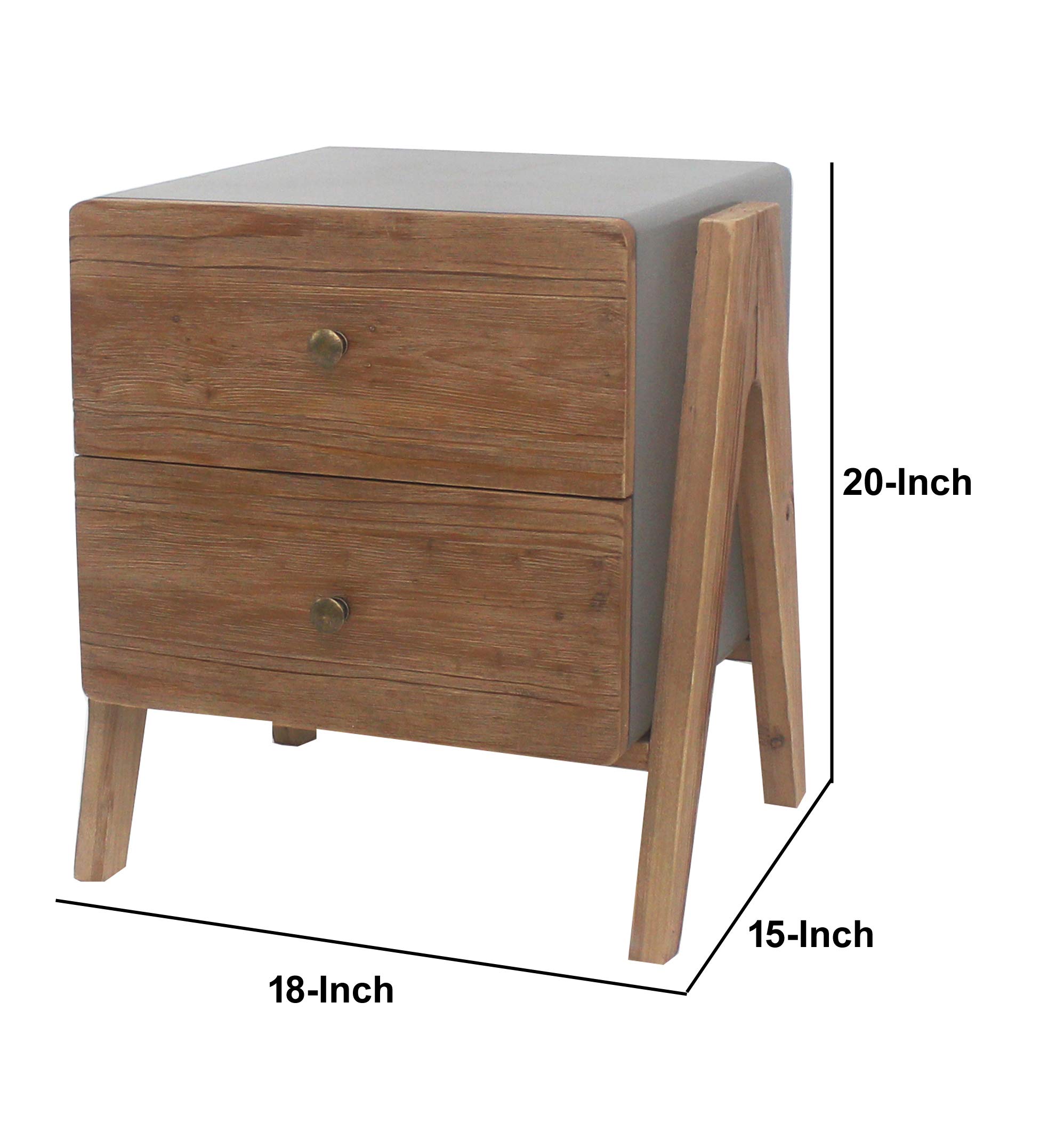 Benjara Wooden Side Table with 2 Drawers and A-Shaped Legs, Brown and Gray - Perfect for Living Room, Bedroom, or Office Accent Furniture