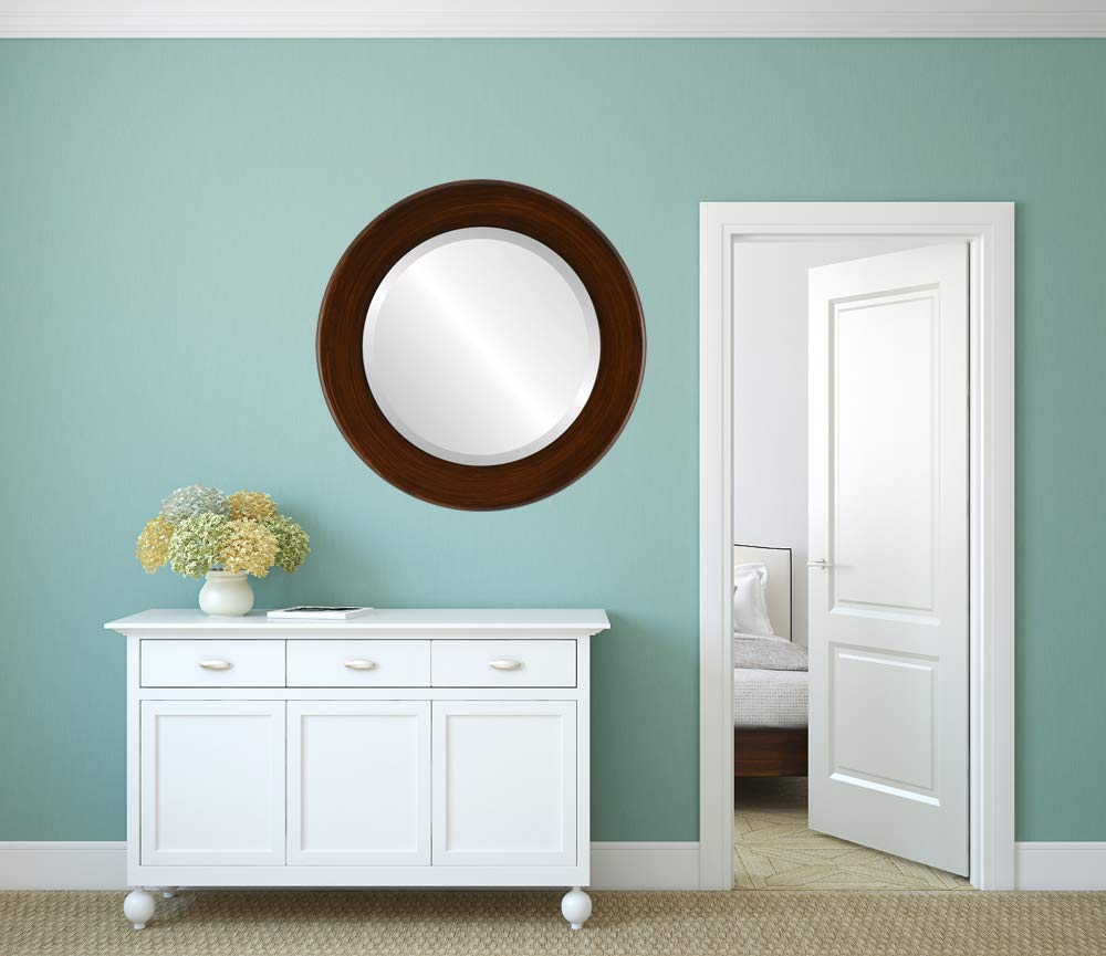 Ovalcrest 22x22 Inch Round Beveled Wall Mirror - Mocha Cafe Style Home Decor - Perfect for Living Room, Bedroom & Entryway Decorations