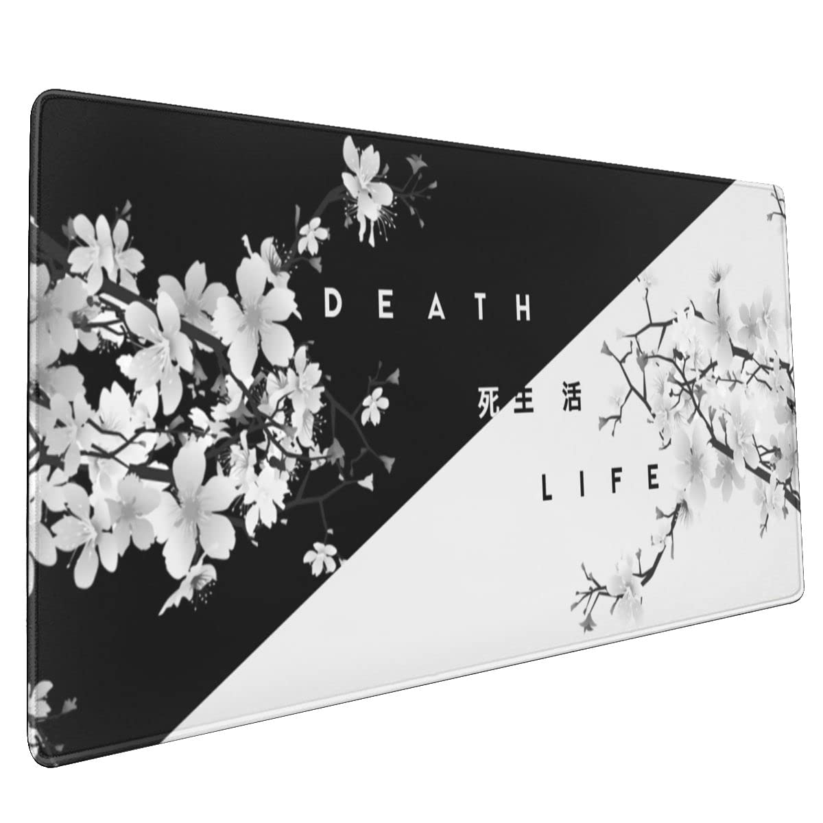 Large Black and White Cherry Blossom Mouse Pad (35.4x15.7 Inch) - Non-Slip Rubber Base, Stitched Edges - Extended Gaming & Office Desk Mat for PC, Laptop, Home & Work - Perfect for Typing, Gaming & Workspace Organization
