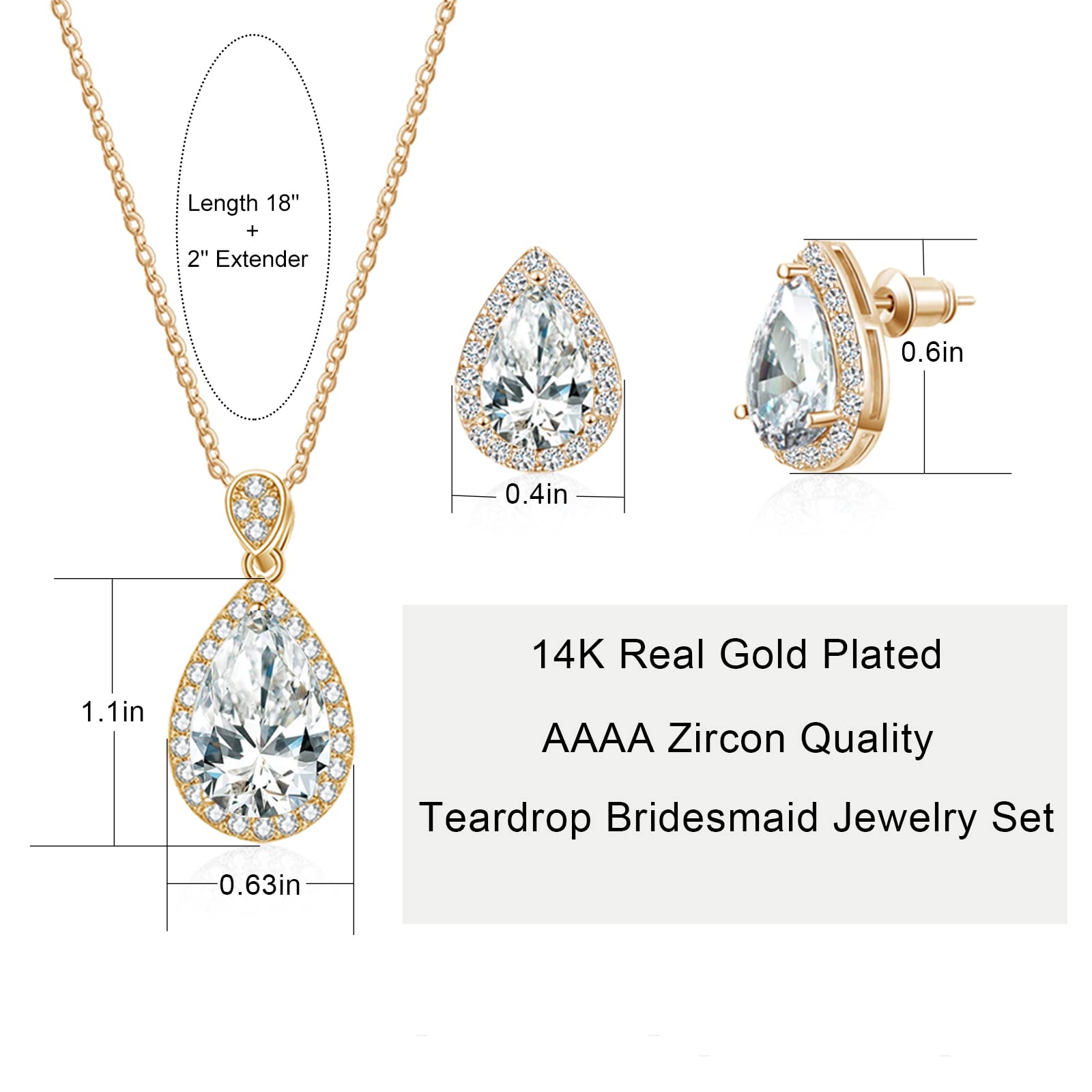 DHQH 6-Piece Bridesmaid Proposal Gift Set - Elegant Teardrop Necklace & Earrings Jewelry for Weddings, Bridal Showers & Special Occasions | Perfect for Bridesmaids, Maid of Honor & Wedding Party