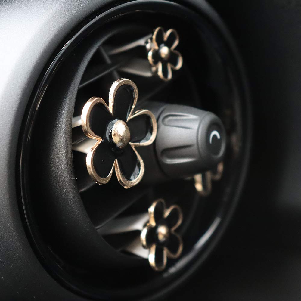 INEBIZ Cute Daisy Flower Air Vent Clips - Car Air Freshener & Decorative Accessories for Women (Black) | Aesthetic Automotive Interior Decor for Cars, Office & Home Use