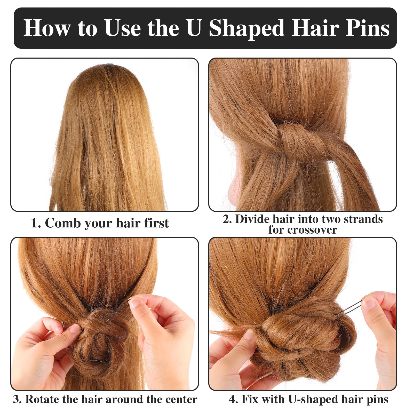 Osceola U-Shaped Hair Pins Set - 5cm, 6cm, 7cm, 8cm (96pc Each) - Bobby Pins & Bun Pins for Women, Kids, Girls - Perfect for Hair Styling, Updos, Braids & Salon Use