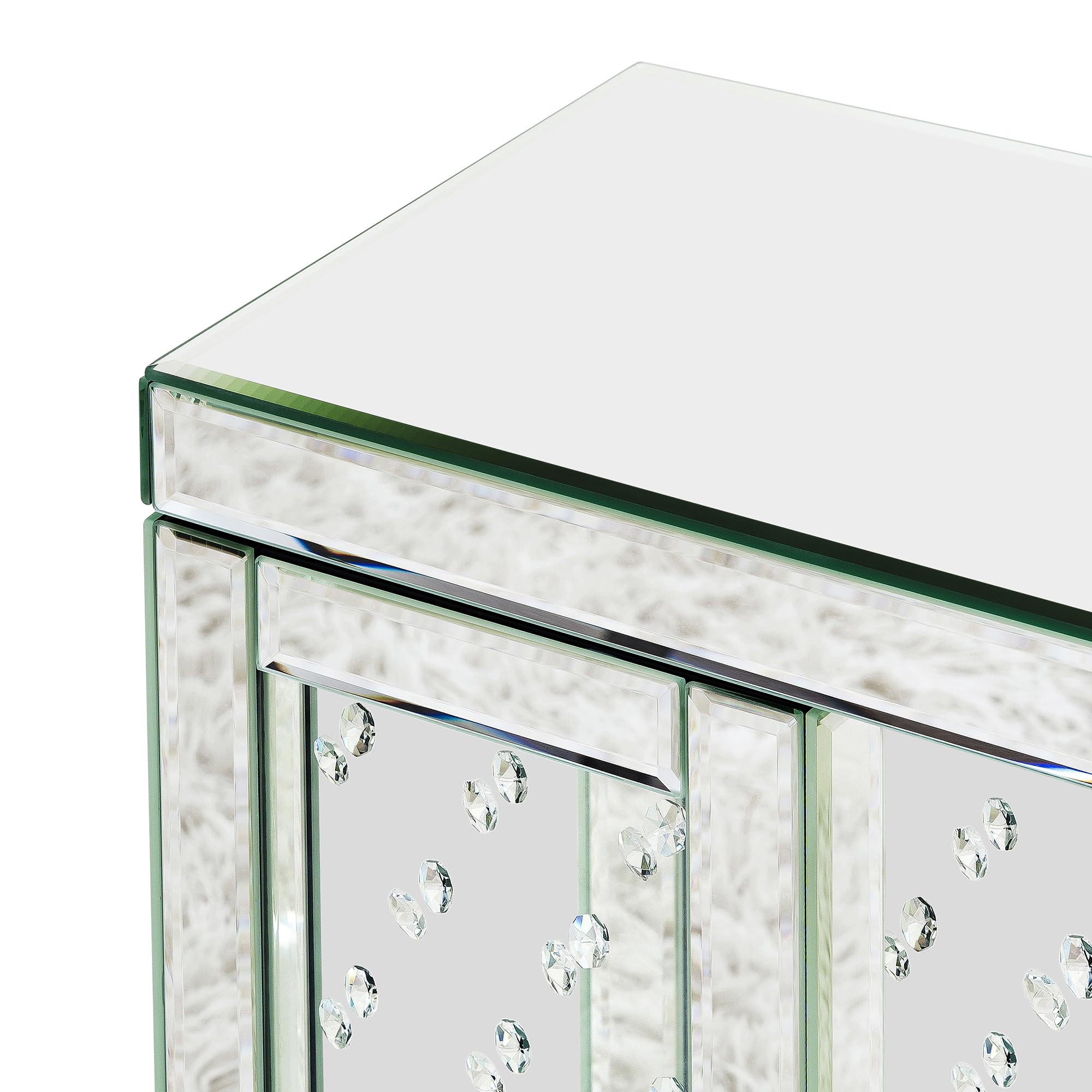 Mirrored C-Shaped End Table with Crystals - Accent Side Table for Sofa & Couch, Small Space Living Room & Bedroom Decor - Perfect for Holding Drinks, Books & Decor Items