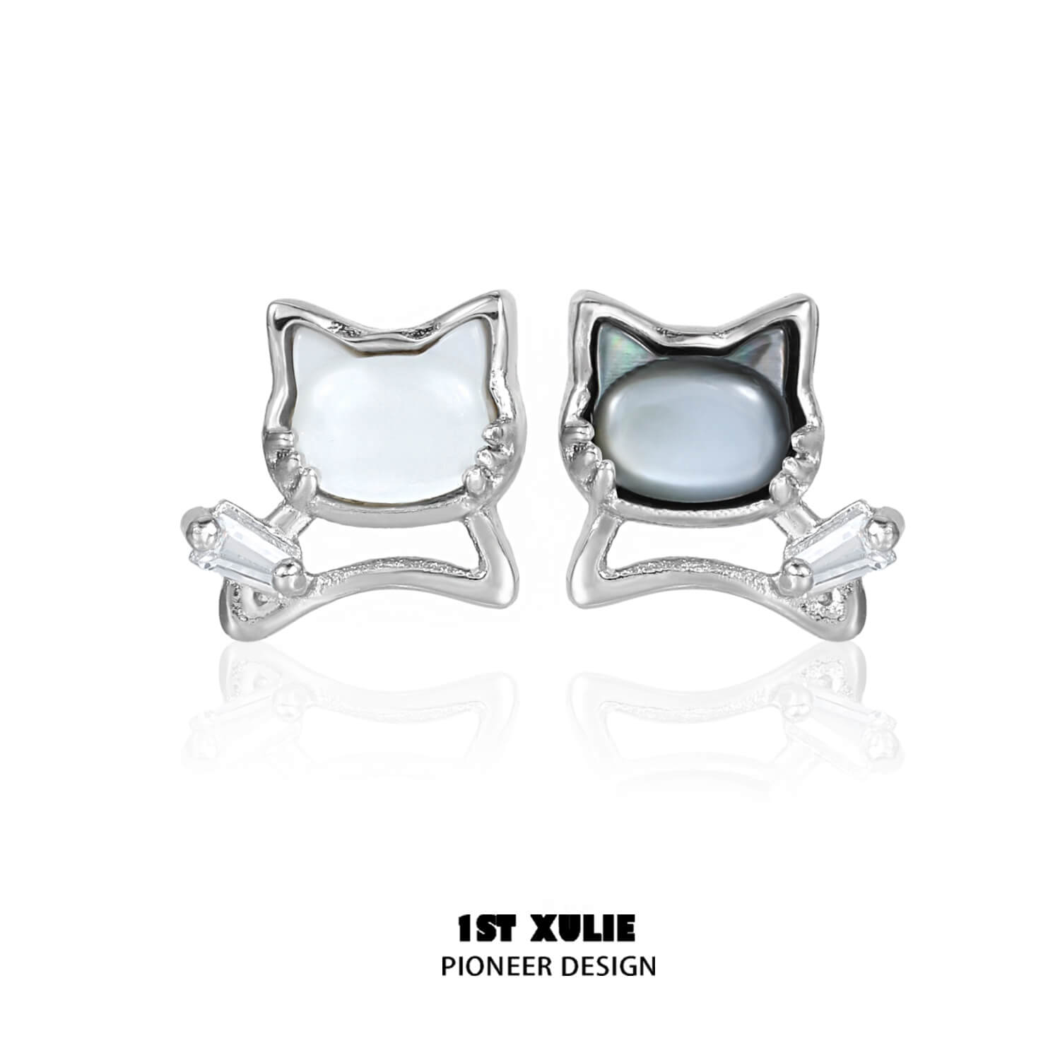 Stylish S925 Sterling Silver 18K Platinum Plated Black & Gray Cat Earrings for Women - Perfect for Casual Wear, Date Nights & Cat Lovers Gifts
