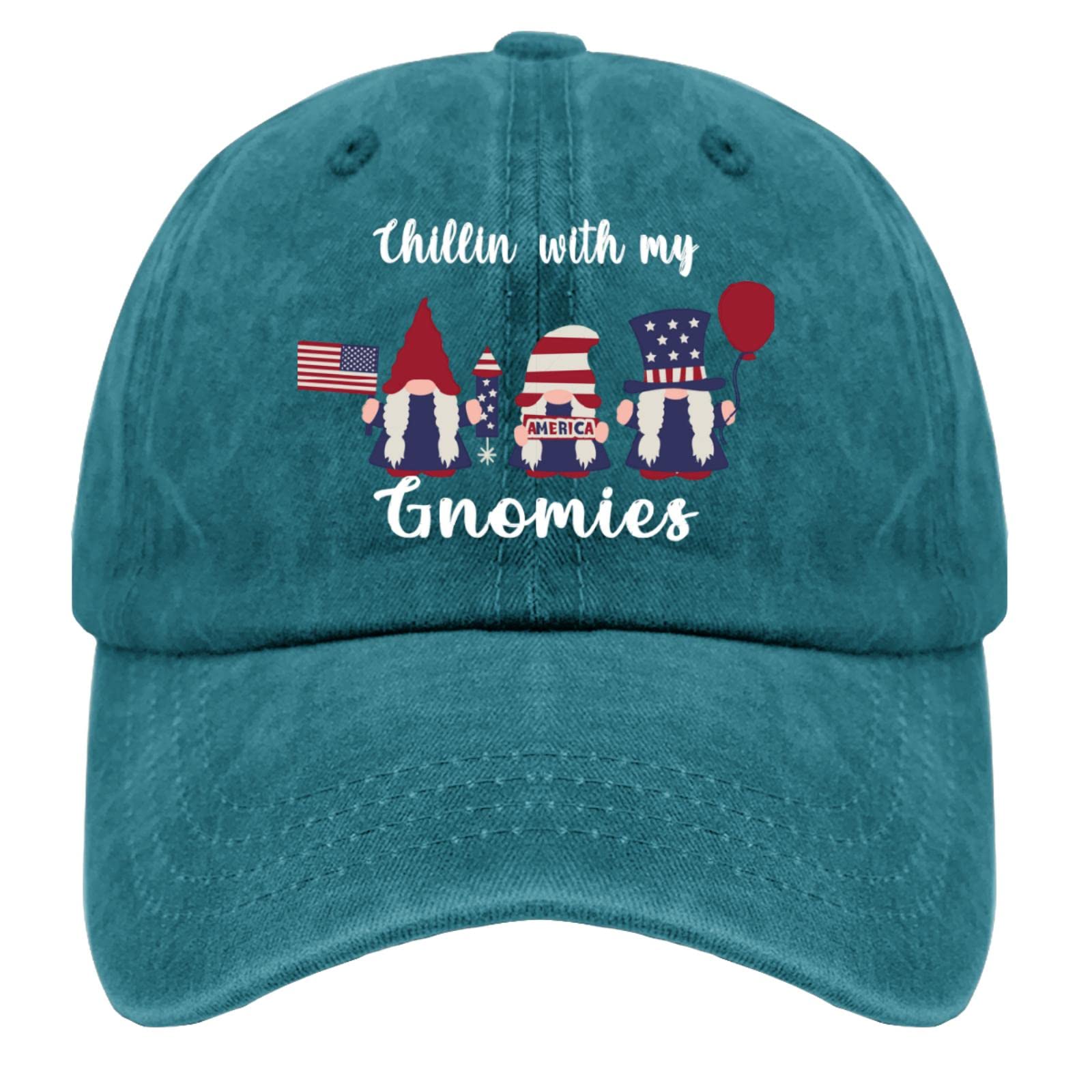 Aumgo Men's Baseball Cap - Patriotic 4th of July Hat with 'Chilling with My Gnomies' Design | Adjustable Cotton Snapback for Outdoor Sports, Casual Wear & Summer Festivals