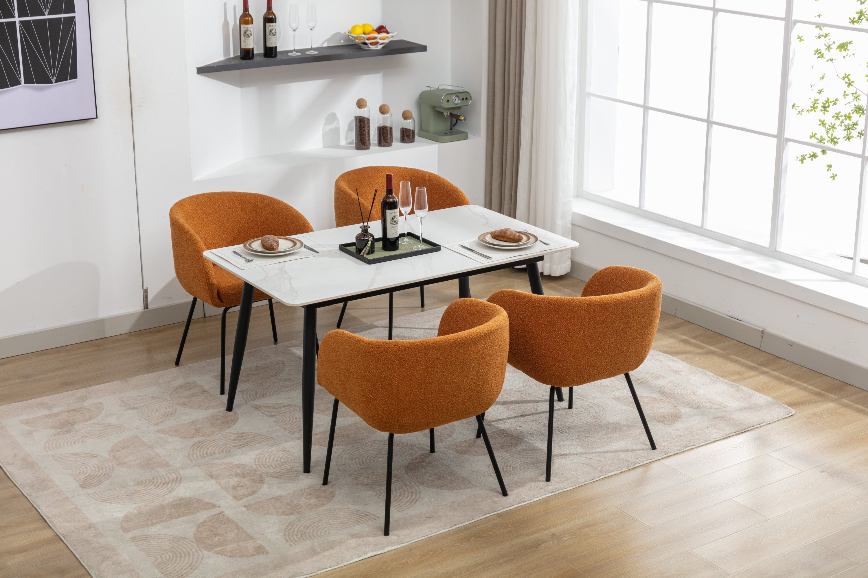 Boucle Fabric Dining Chairs with Black Metal Legs - Set of 2, Ginger - Modern Kitchen & Dining Room Accent Chairs for Home Decor