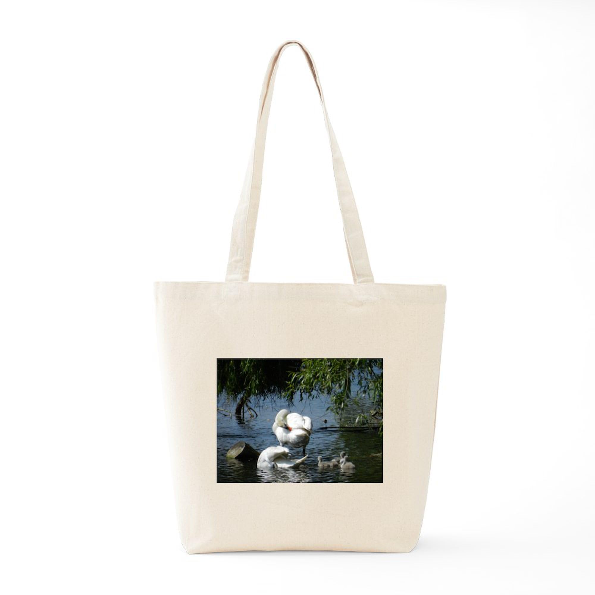 Swan and Cygnets Canvas Tote Bag - Natural Reusable Shopping Bag for Groceries, Beach, Work & Daily Use
