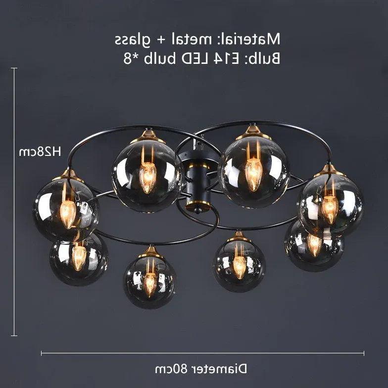 Industrial Glass Flush Mount Ceiling Light - Modern Smoked Glass Fixture for Kitchen, Bedroom, Dining Room & Office Lighting