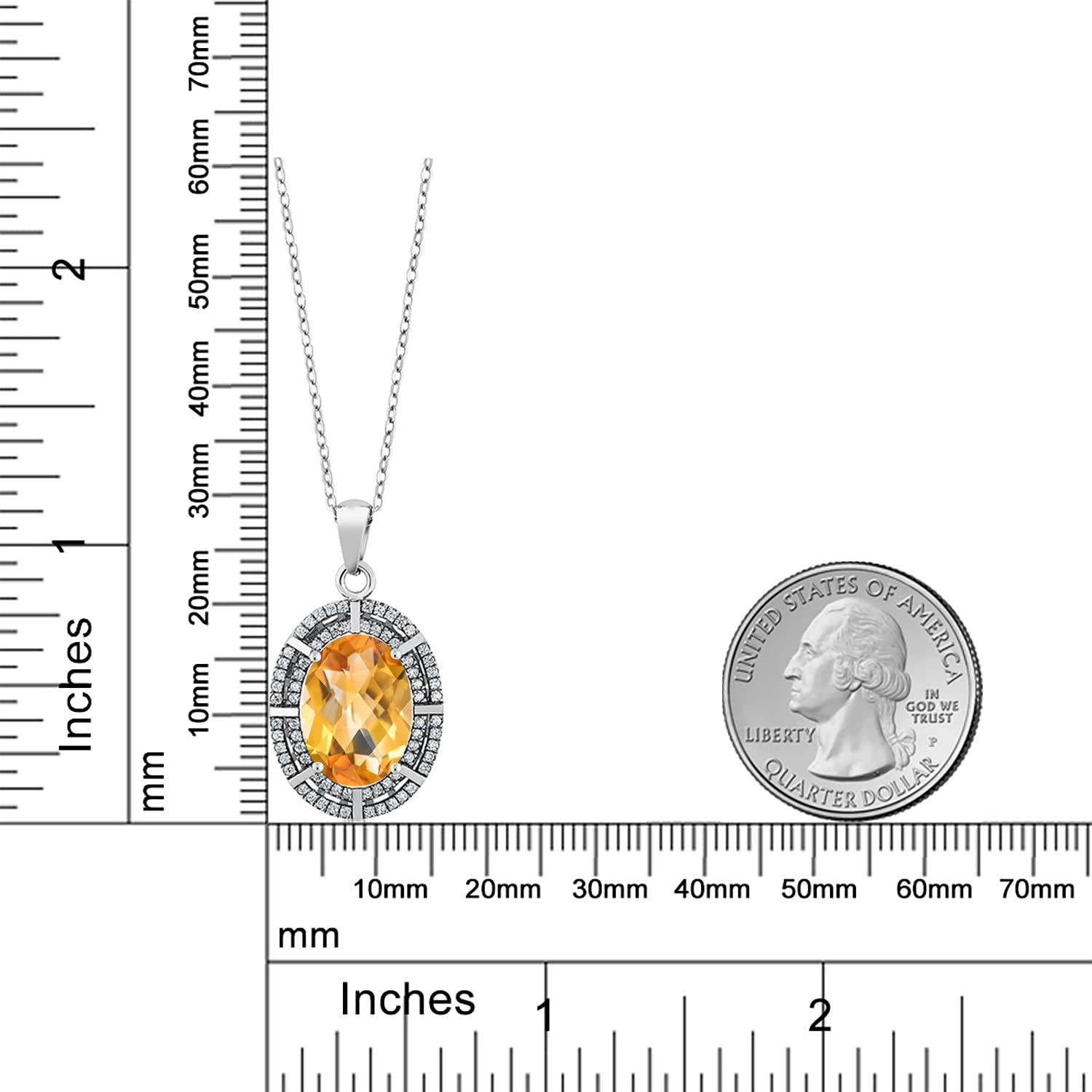 Gem Stone King 5-10 Cttw Two Row Halo Necklace with 14X10MM Oval Birthstone in 925 Sterling Silver | Double Row Halo Pendant Necklace for Women | 18 Inch Silver Chain | Perfect for Birthdays, Anniversaries & Special Occasions
