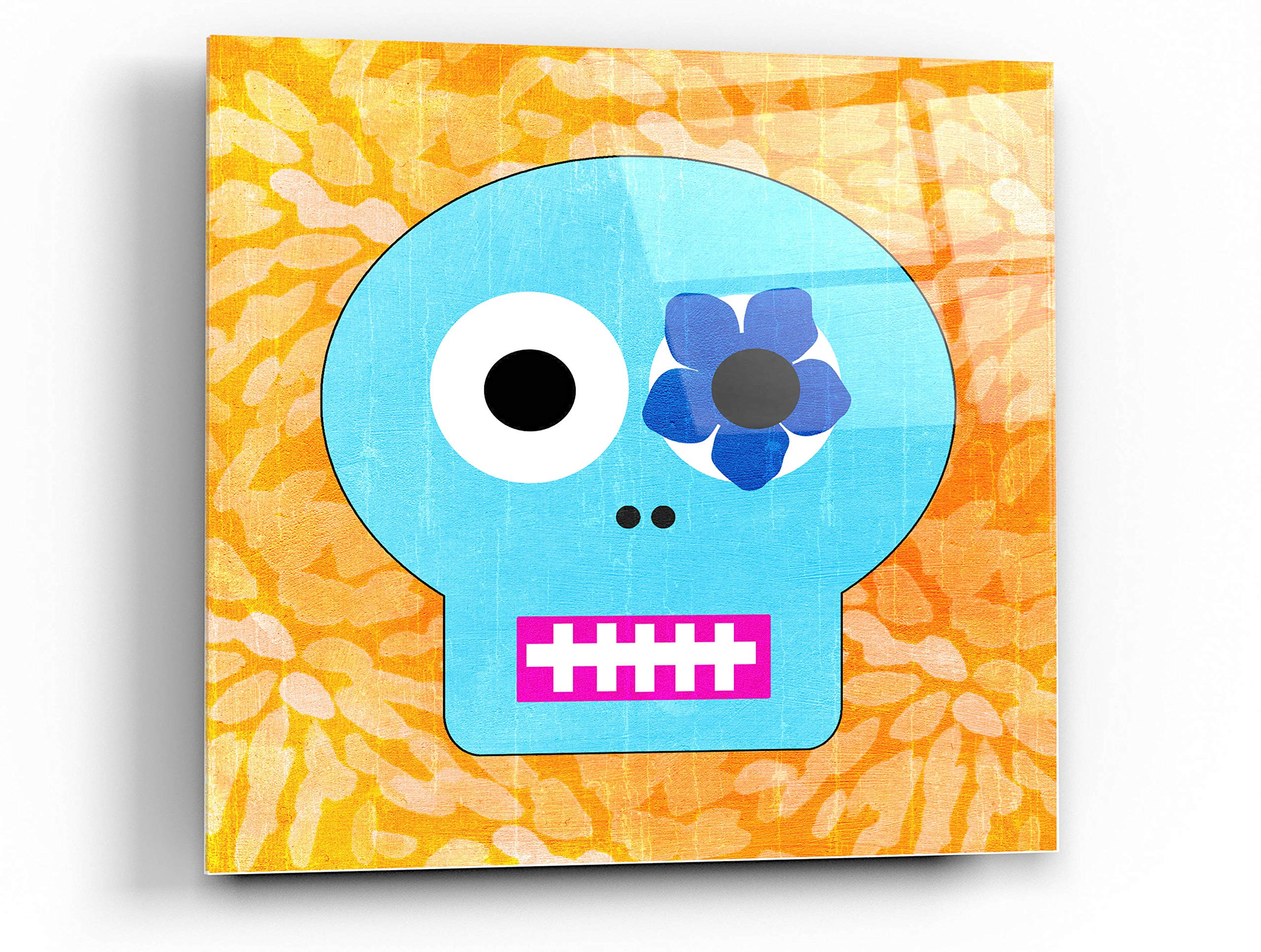 Epic 'Day of the Dead III' Acrylic Glass Wall Art by Linda Woods - 36x36 Inch Mexican Folk Art Painting for Home Decor, Living Room, Office & Gifts