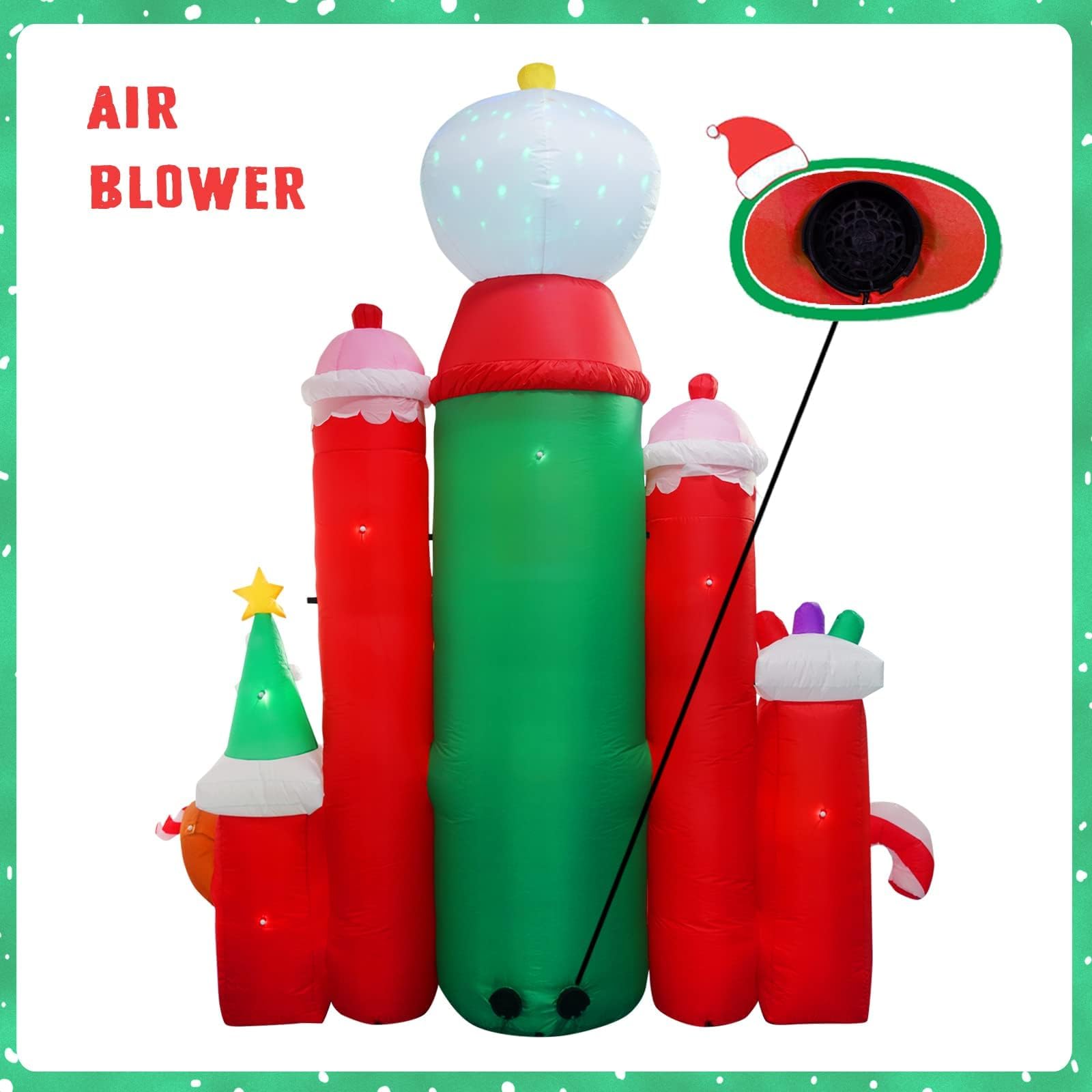 10FT Tall Christmas Inflatable Candy Castle with Santa, Gingerbread & Penguin - Giant Outdoor Holiday Decoration for Yard, Lawn & Garden - Perfect for Christmas Party Decor & Neighborhood Displays