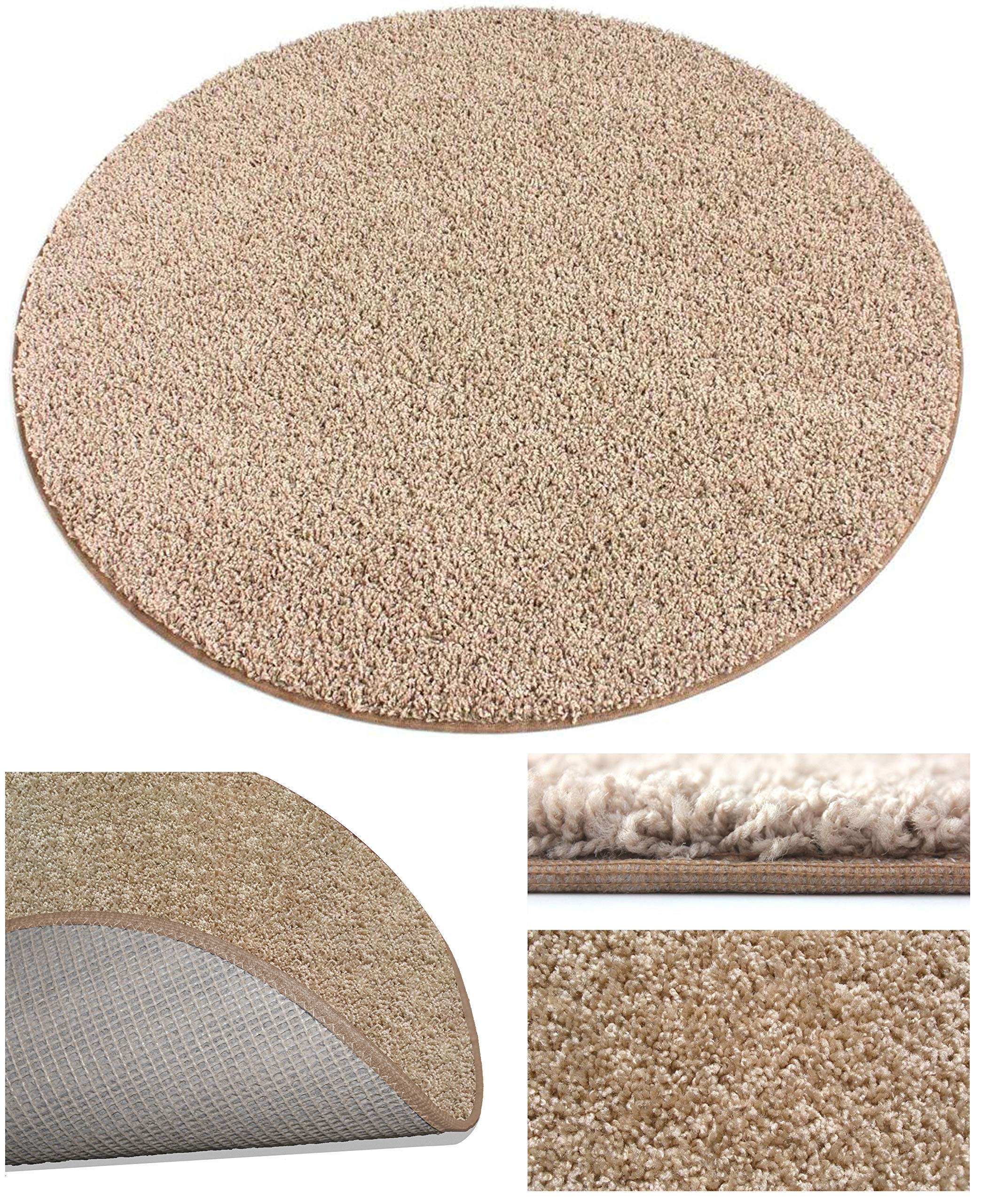 KOECKRITZ Frieze Style Round Area Rugs 7' Diameter - 100% PureColor® Solution Dyed BCF Polyester Stainproof & Pet-Friendly Rug - Soft Sandstone Beige for Living Room, Bedroom & Nursery Decor
